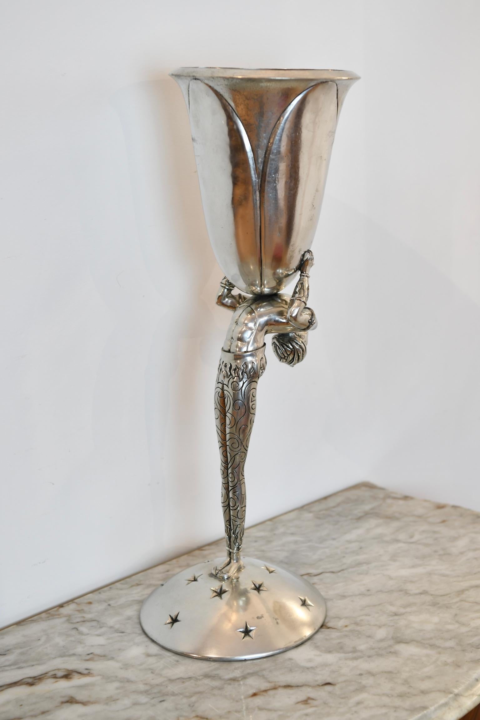 Italian Acrobat Pewter Vase by Piero Figura for Atena, Milan For Sale