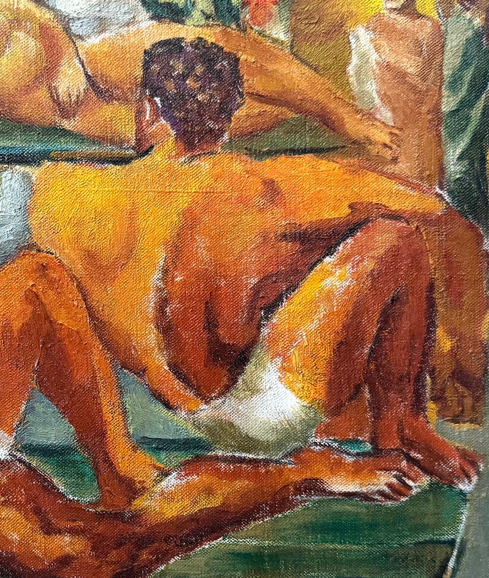 Dieses lebhafte Gemälde aus der WPA-Zeit, das eine Gruppe von Zirkusartisten zeigt, die sich zwischen den Vorstellungen ausruhen, wurde von Dorothy Van Loan gemalt, einer der talentiertesten - und unterschätzten - Malerinnen der Moderne in Amerika. 