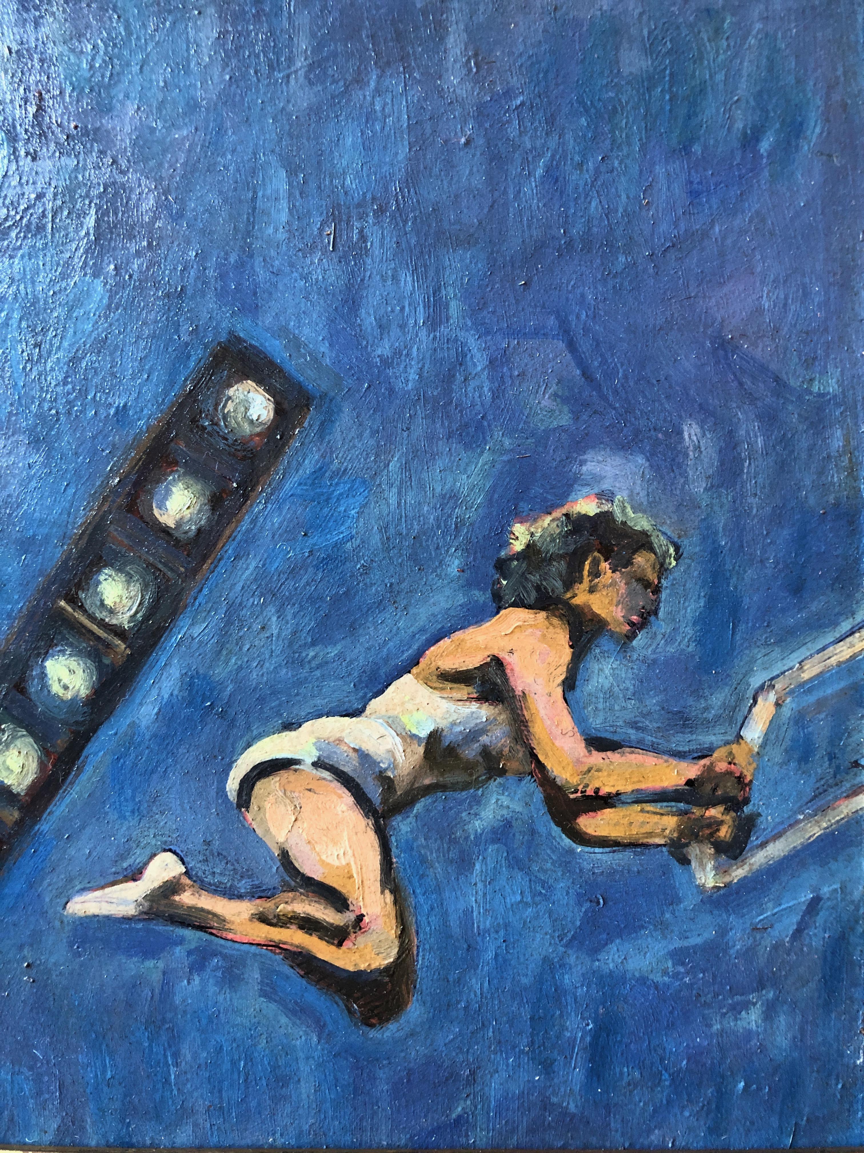 Acrobats on Trapeze on Board by A. Smith In Good Condition For Sale In Seattle, WA