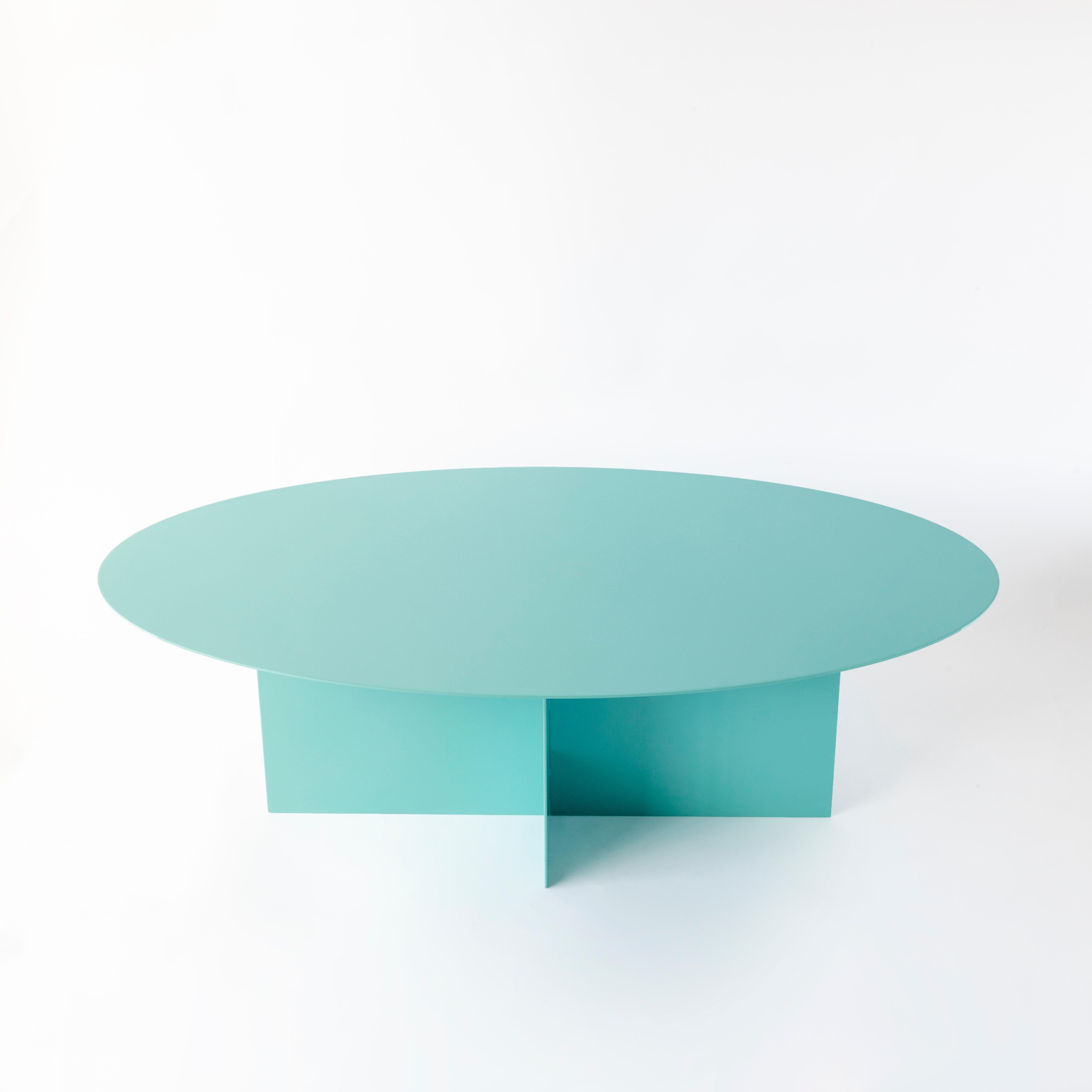 XXIe siècle et contemporain Table basse du 21e siècle personnalisable en fer laqué bleu elliptique en vente