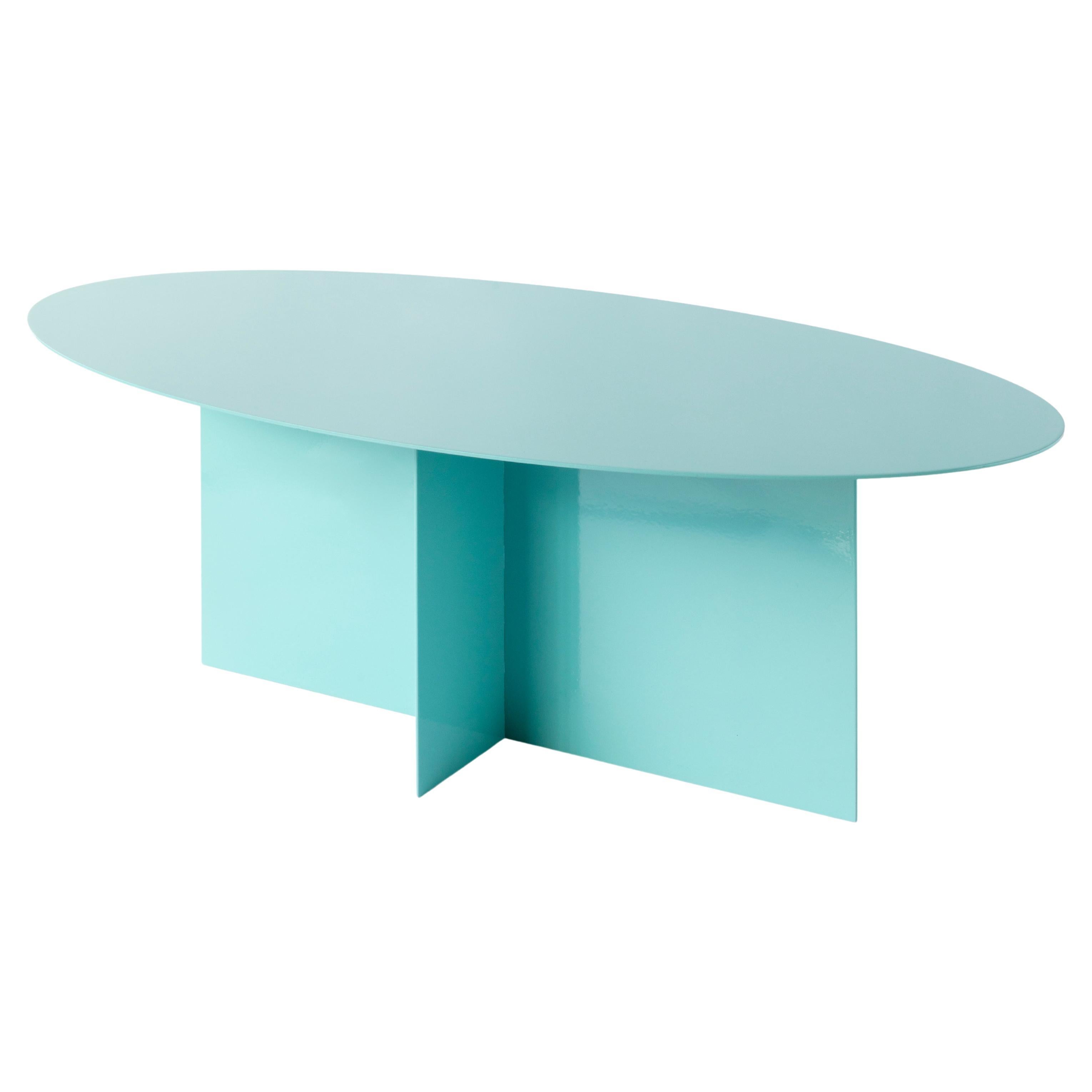 21st Century Customizable Across Elliptical Blue Lacquered Coffee Table in Iron For Sale