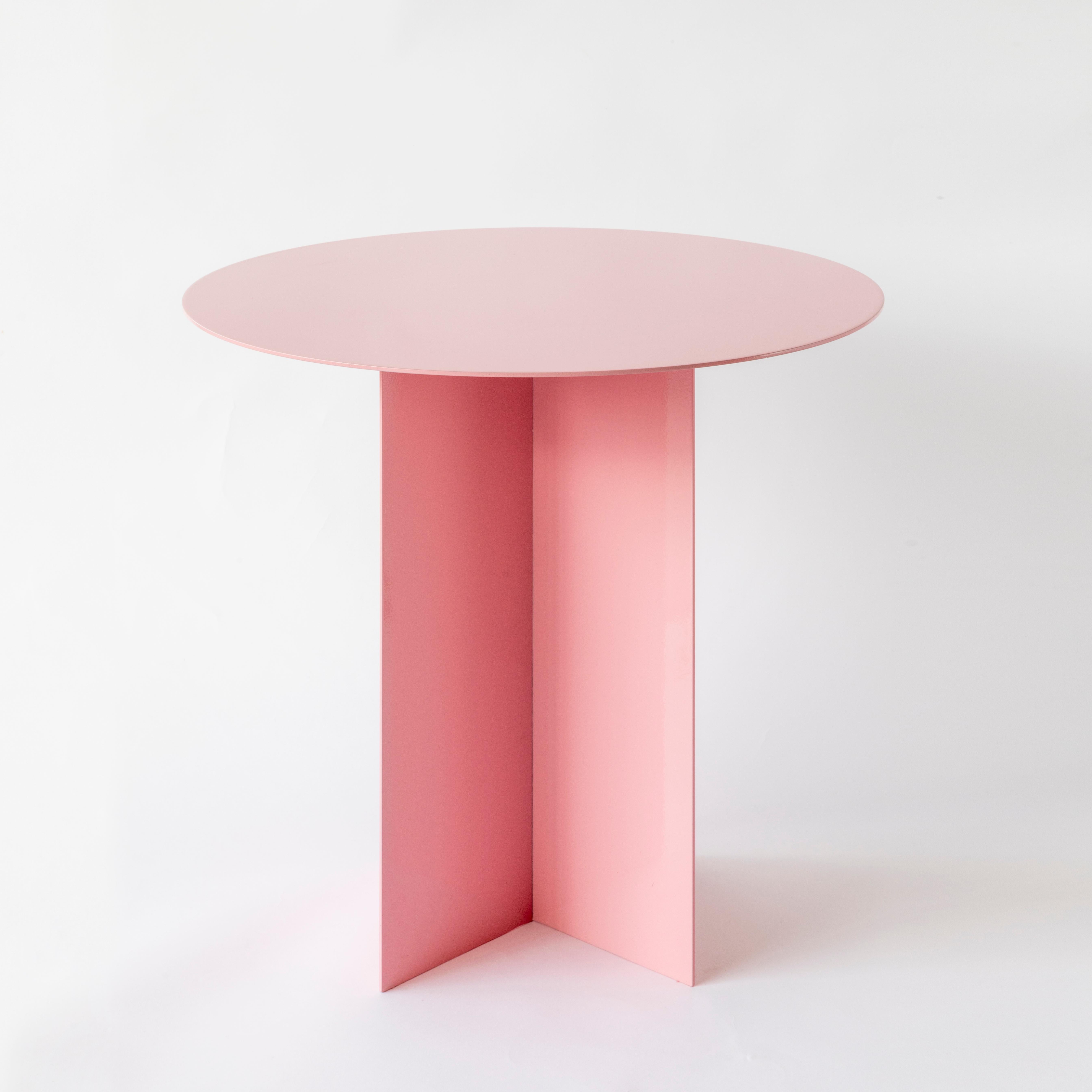 Italian 21st Century Customizable Across Round Pink Lacquered Coffee Table in Iron For Sale