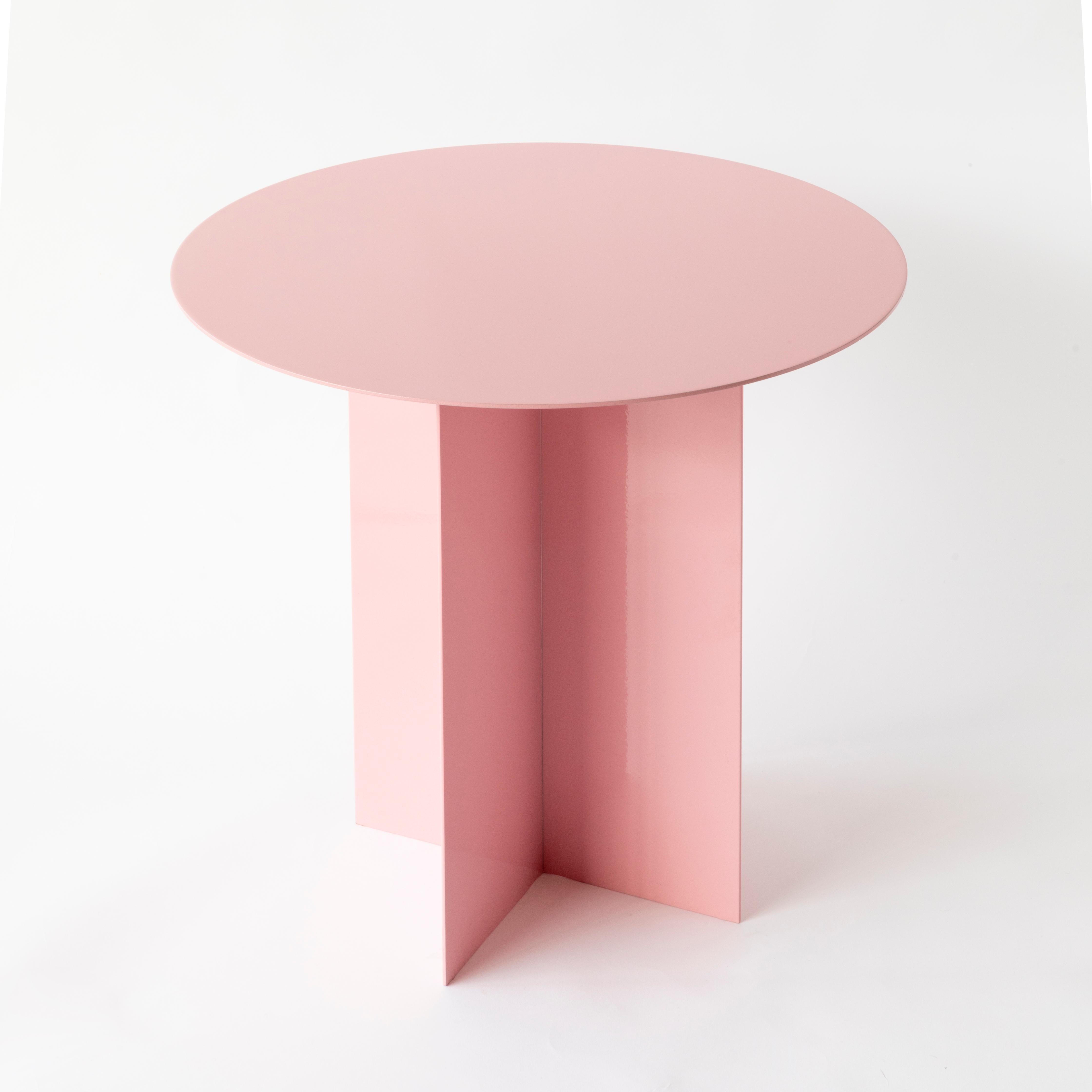 Contemporary 21st Century Customizable Across Round Pink Lacquered Coffee Table in Iron For Sale