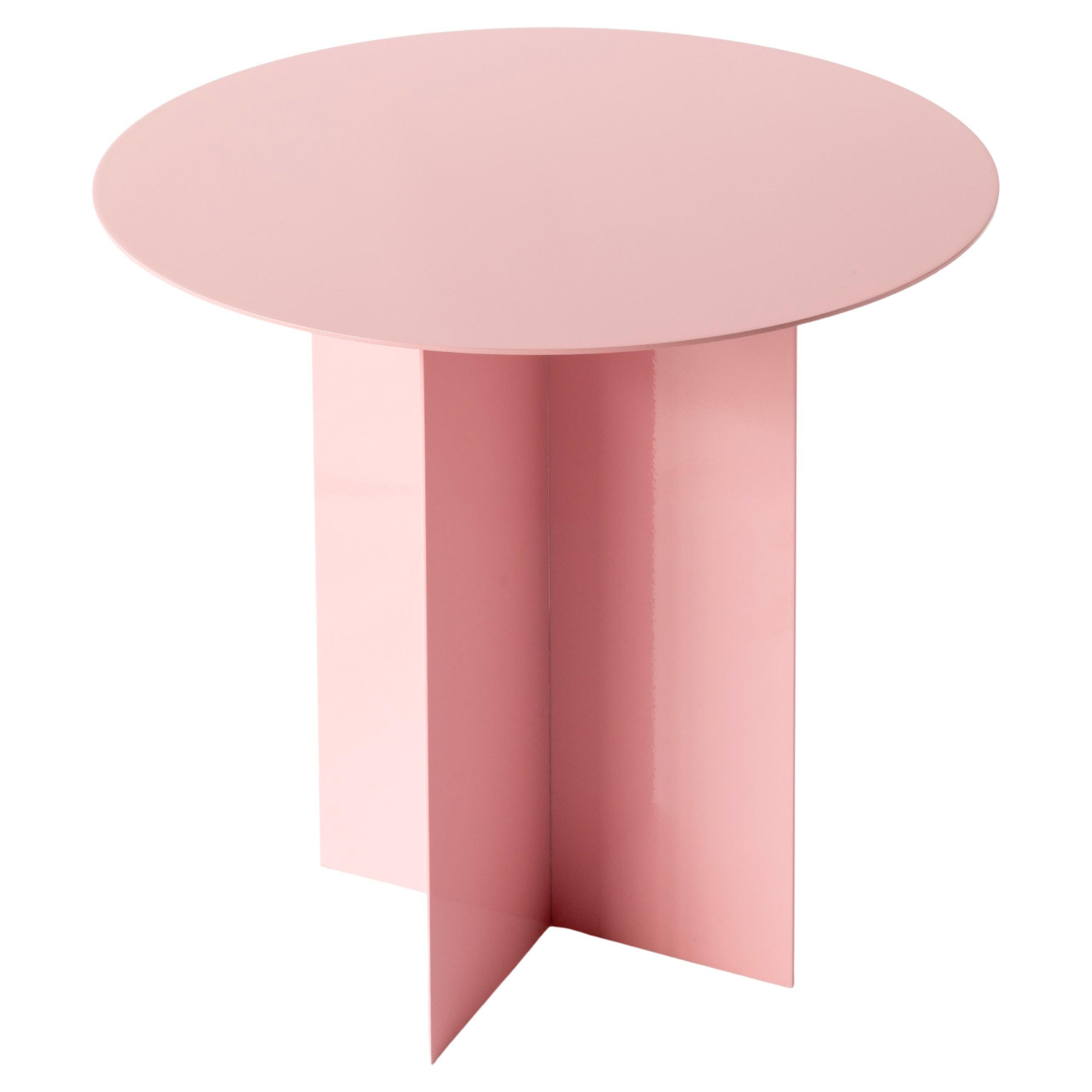 21st Century Customizable Across Round Pink Lacquered Coffee Table in Iron For Sale