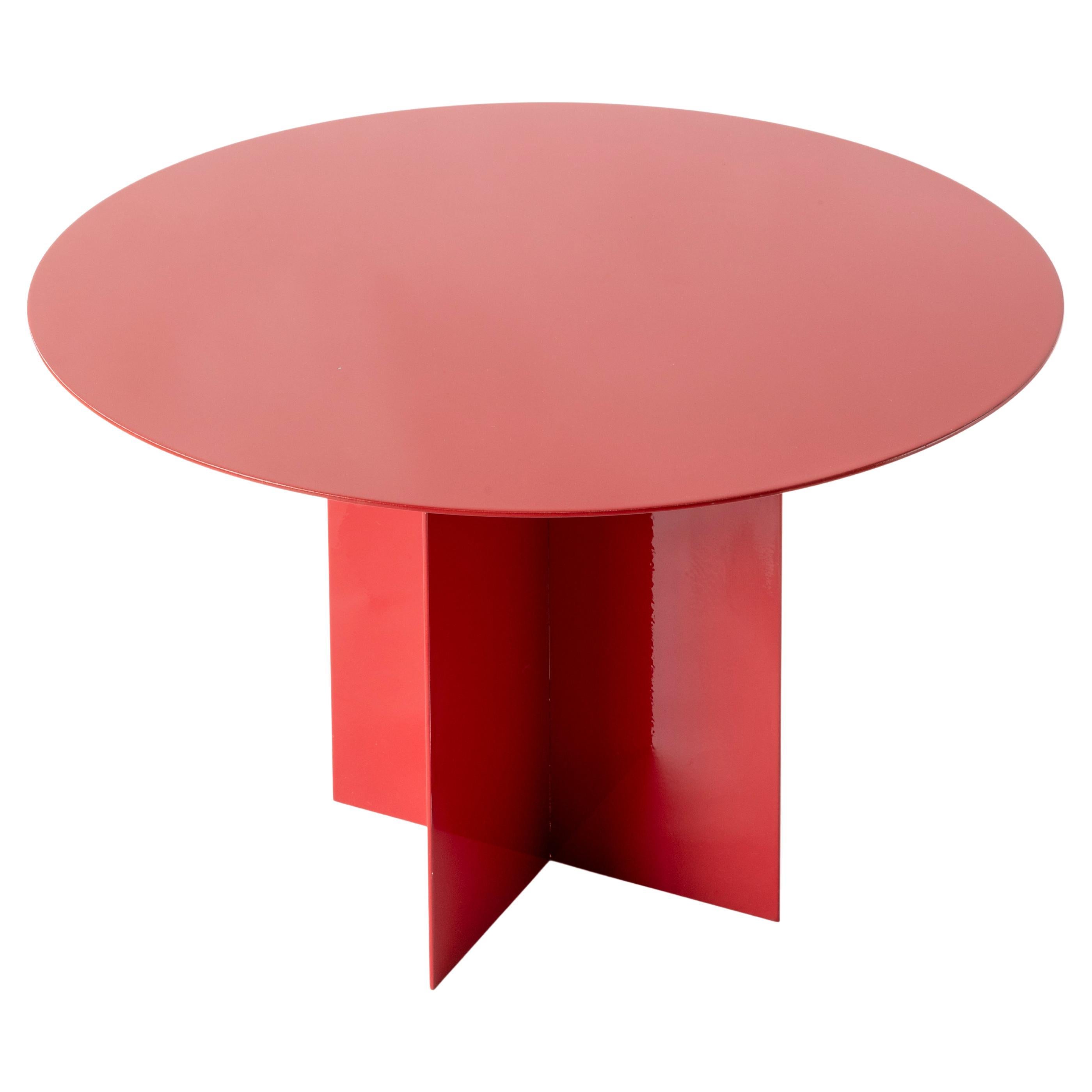 21st Century Customizable Across Round Red Lacquered Coffee Table in Iron For Sale