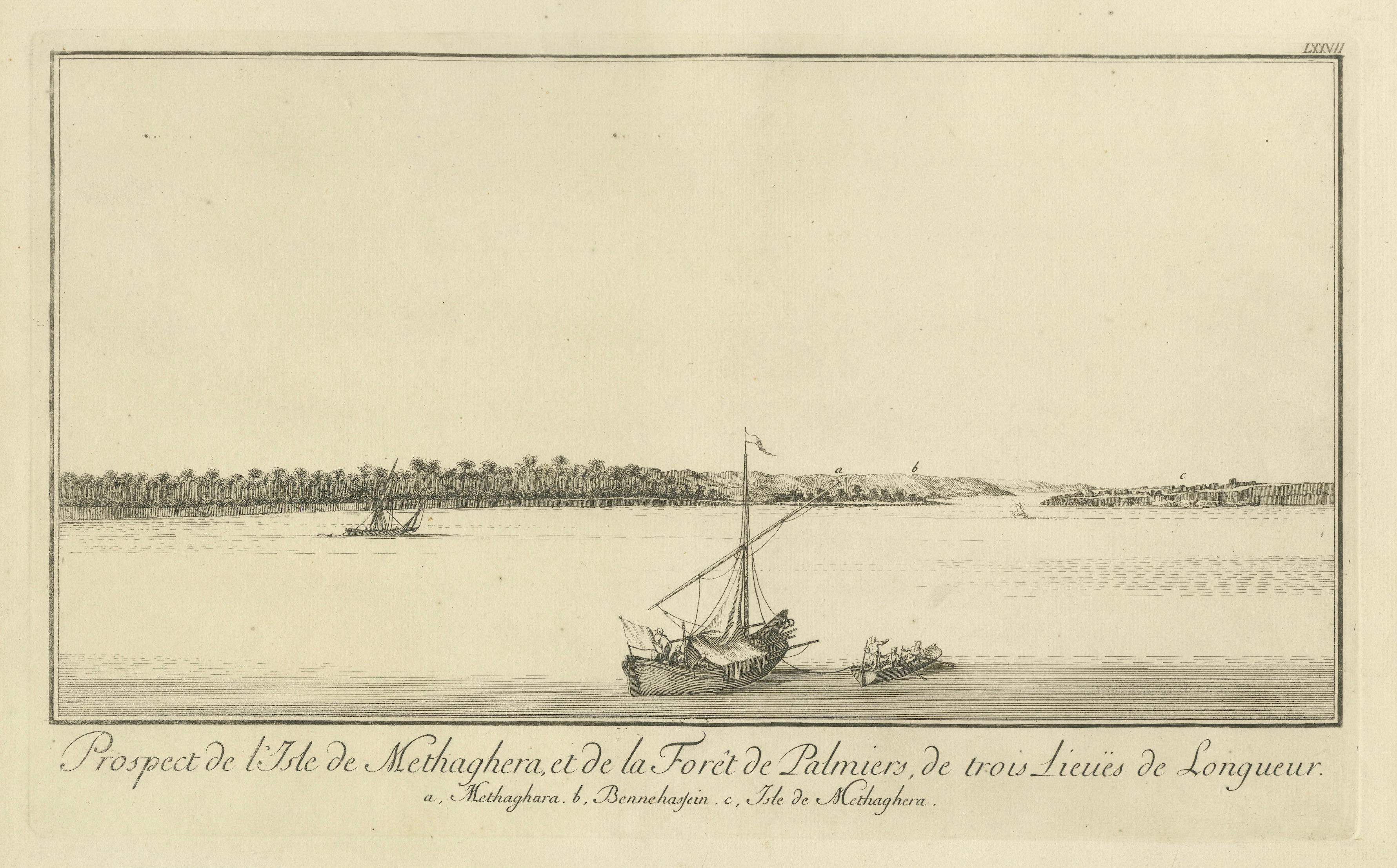Across the Nile – Pair of Antique Egypt Engravings, Methaghera & Palm Forest