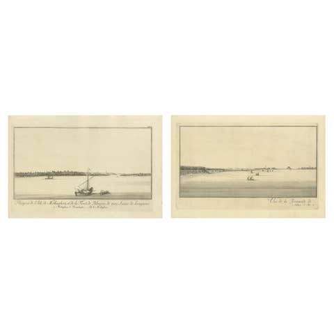 Across the Nile – Pair of Antique Egypt Engravings, Methaghera & Palm Forest