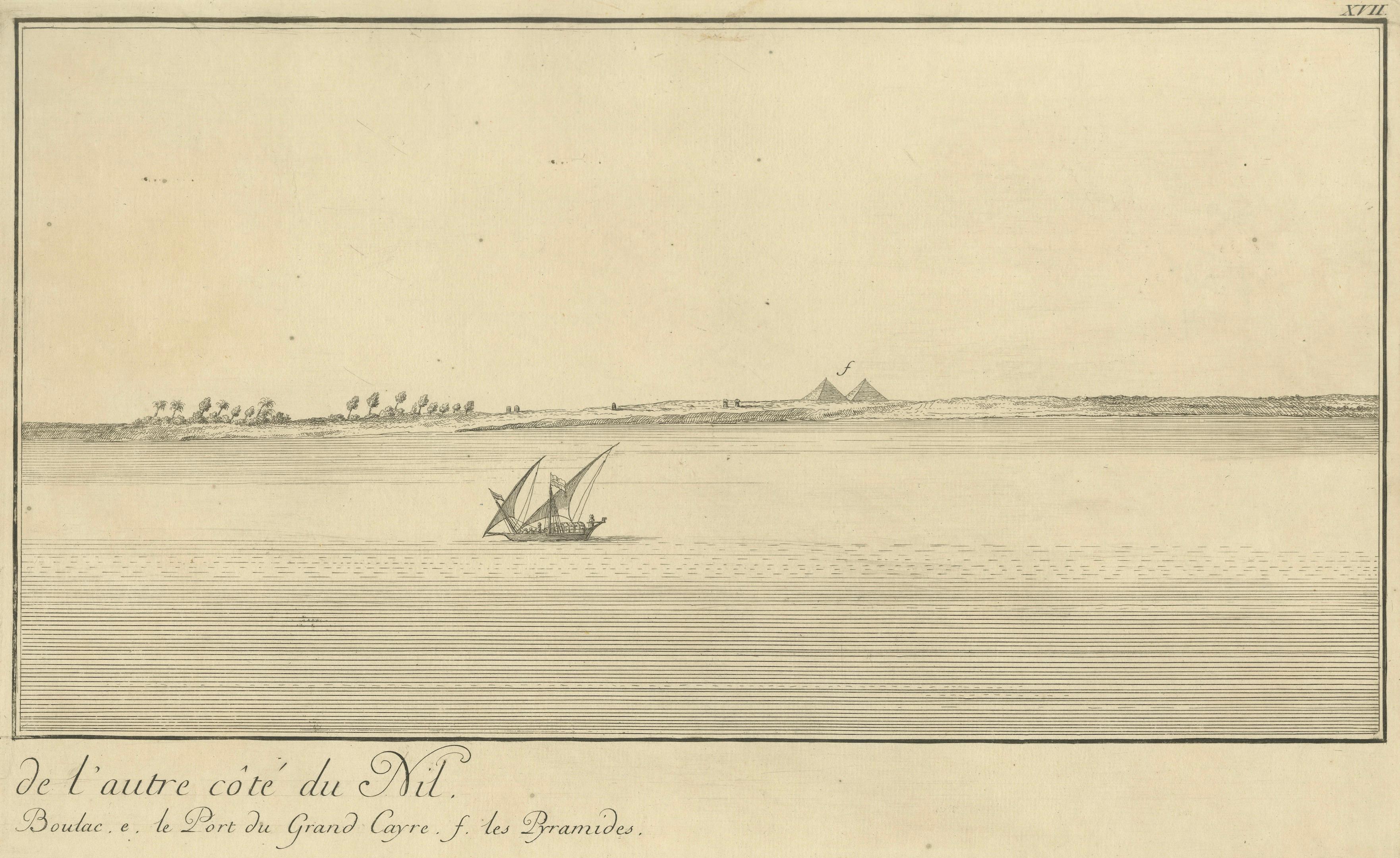 Across the Nile – Pair of Antique Egypt Engravings with Distant Pyramids, c.1755