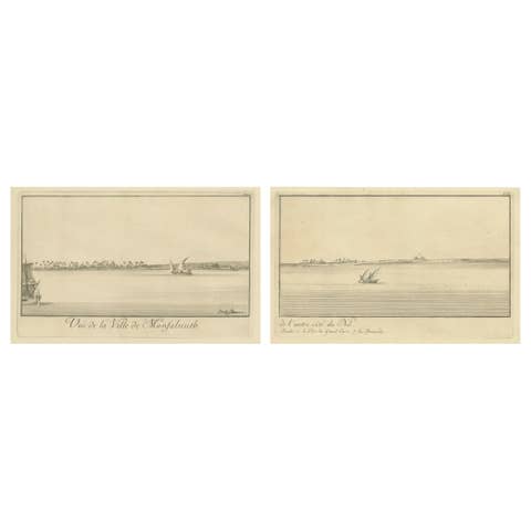 Across the Nile – Pair of Antique Egypt Engravings with Distant Pyramids, c.1755