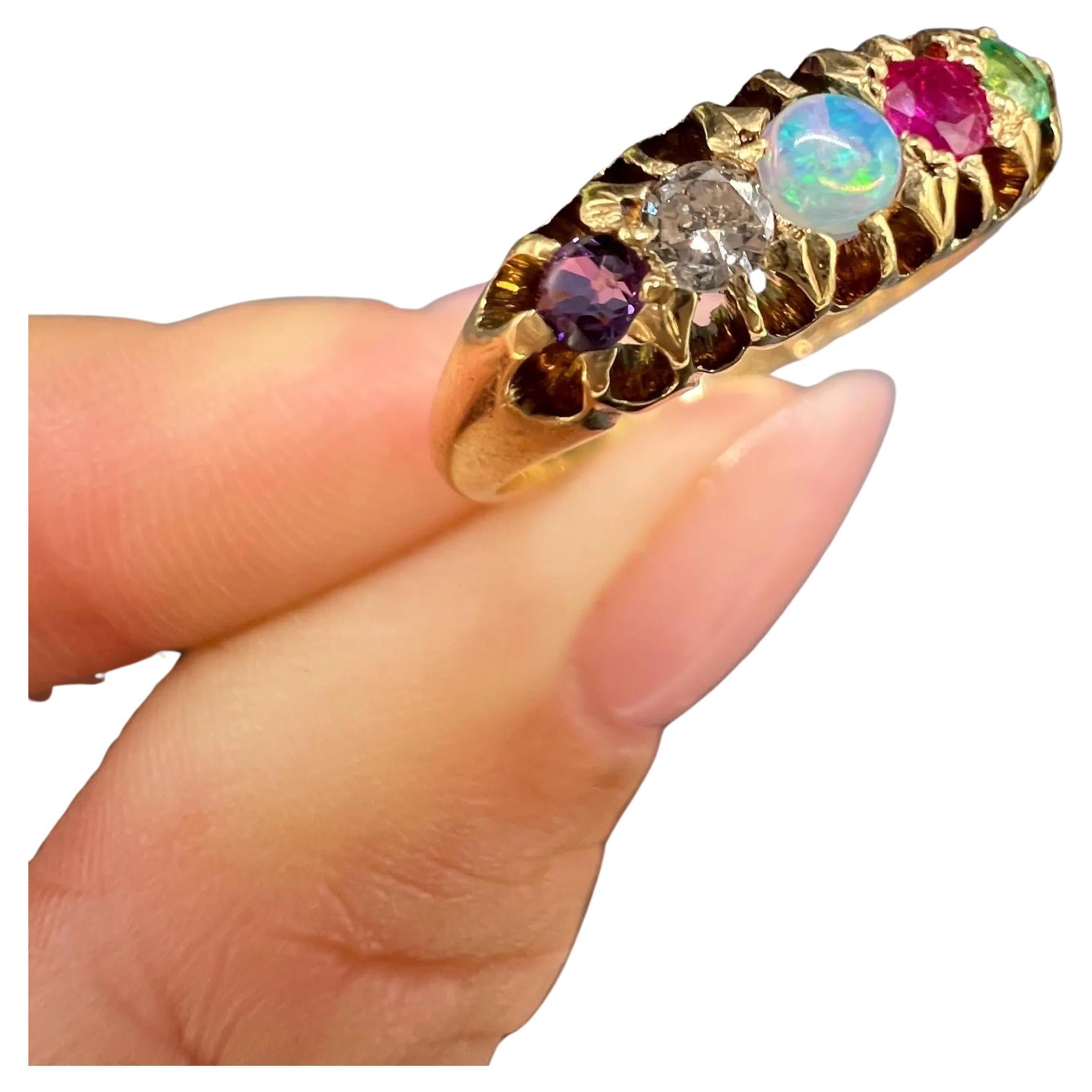 Bague Victorienne ADORE Or 18ct Améthyste Diamant Opale Rubis et Emeraude