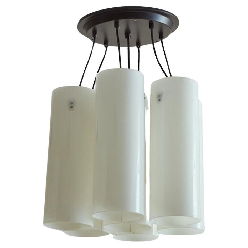 Lustre cylindrique à 7 lumières en acrylique, Italie 20ème siècle