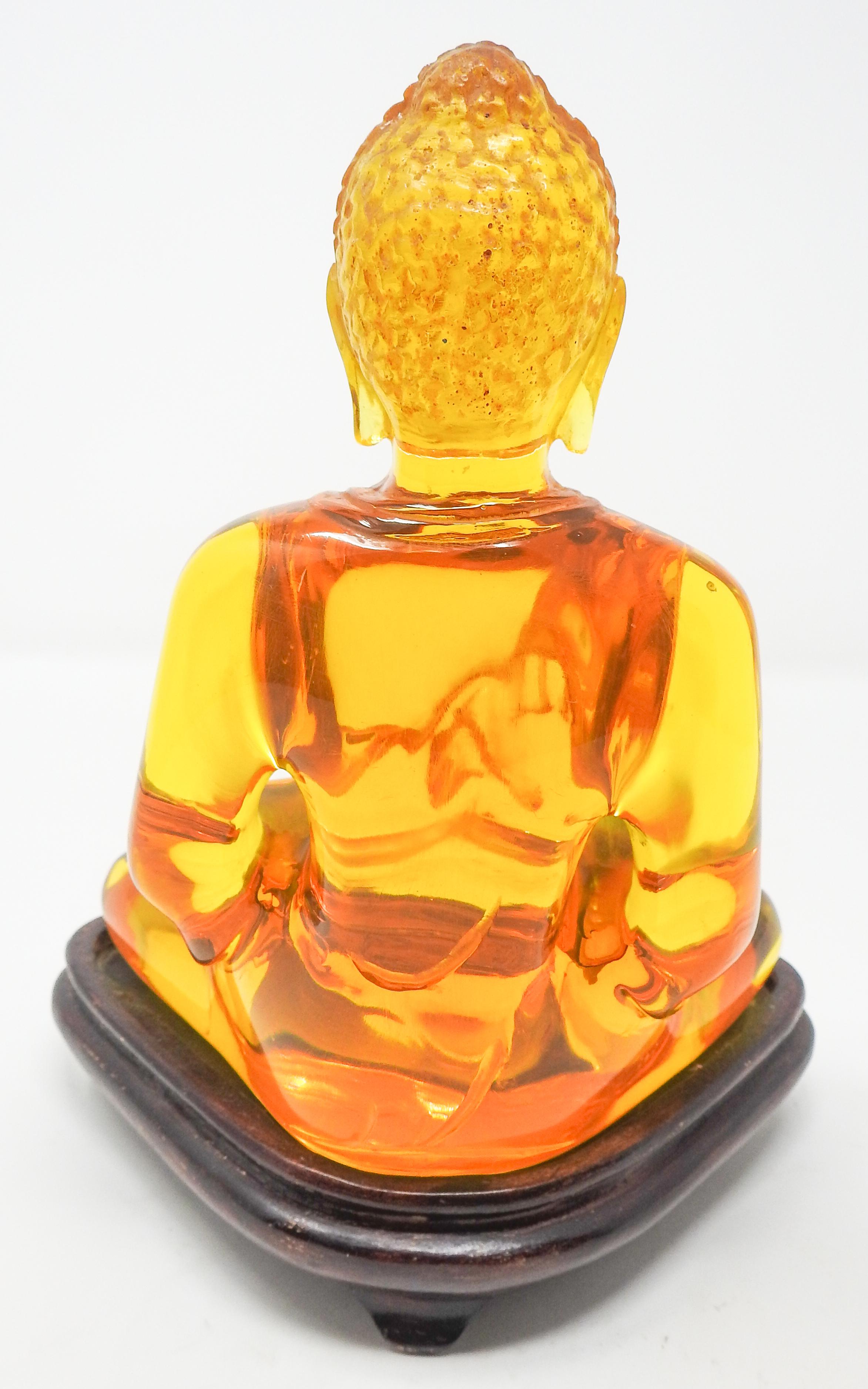 Hand-Carved Acrylic Amber Buddha Sculpture For Sale