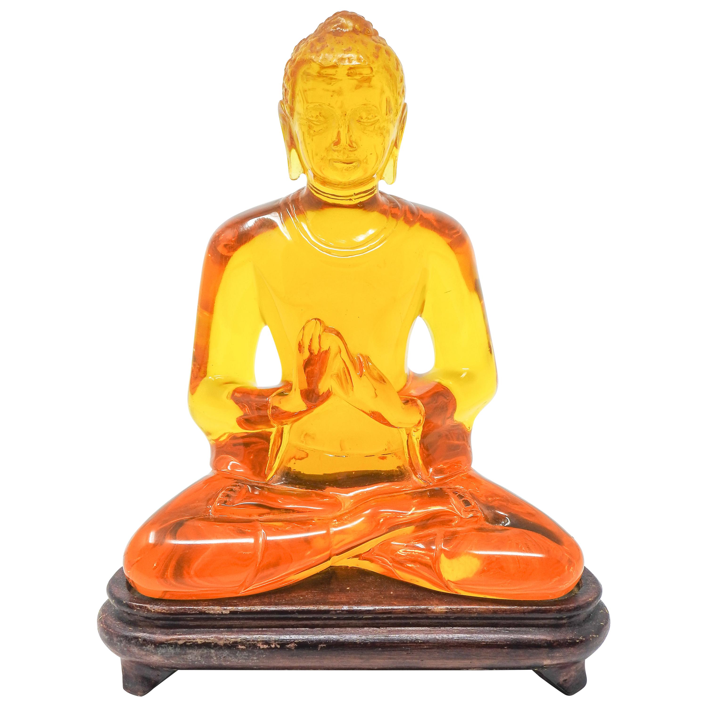 Acrylic Amber Buddha Sculpture For Sale