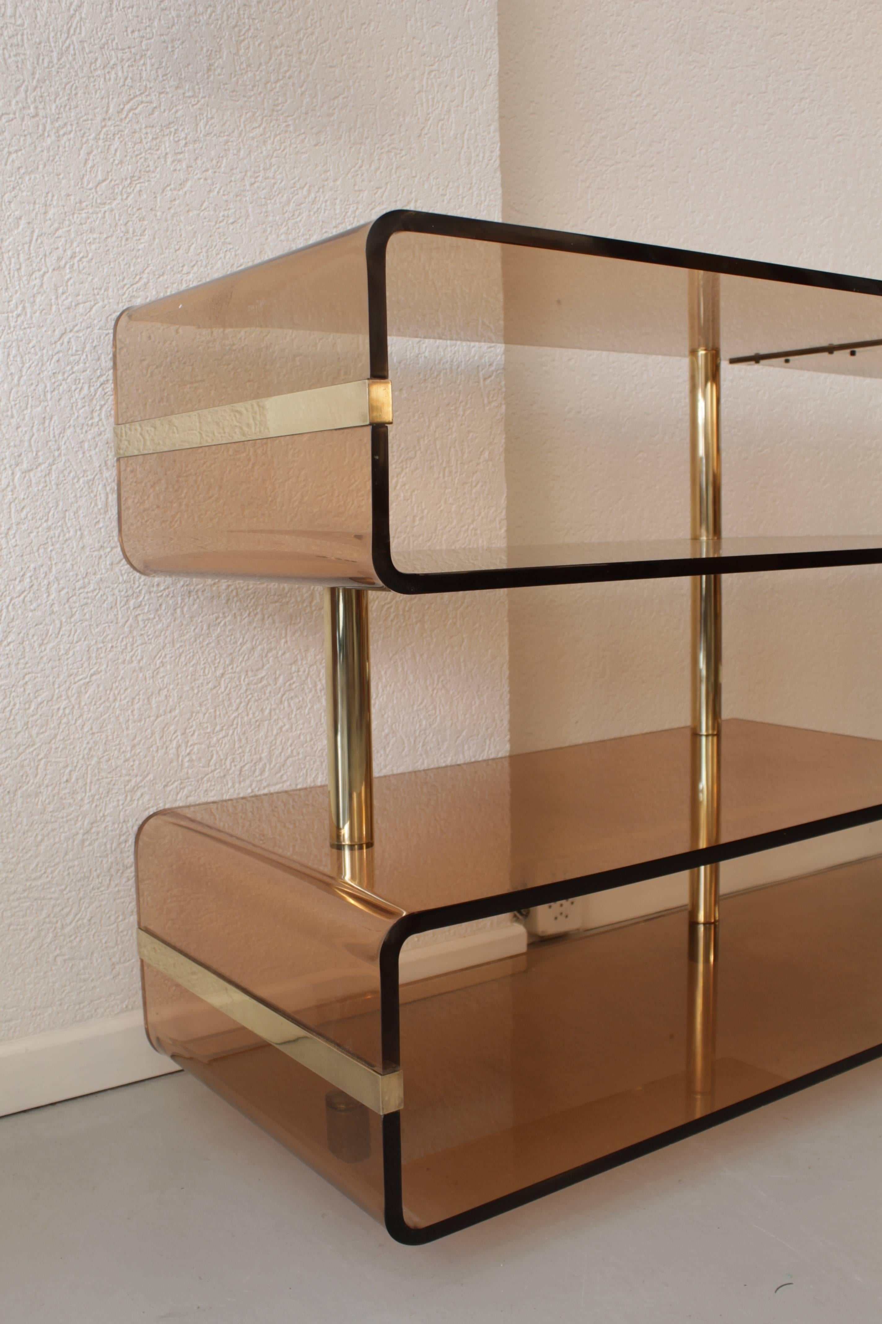 French Acrylic and Brass Console, 1970s