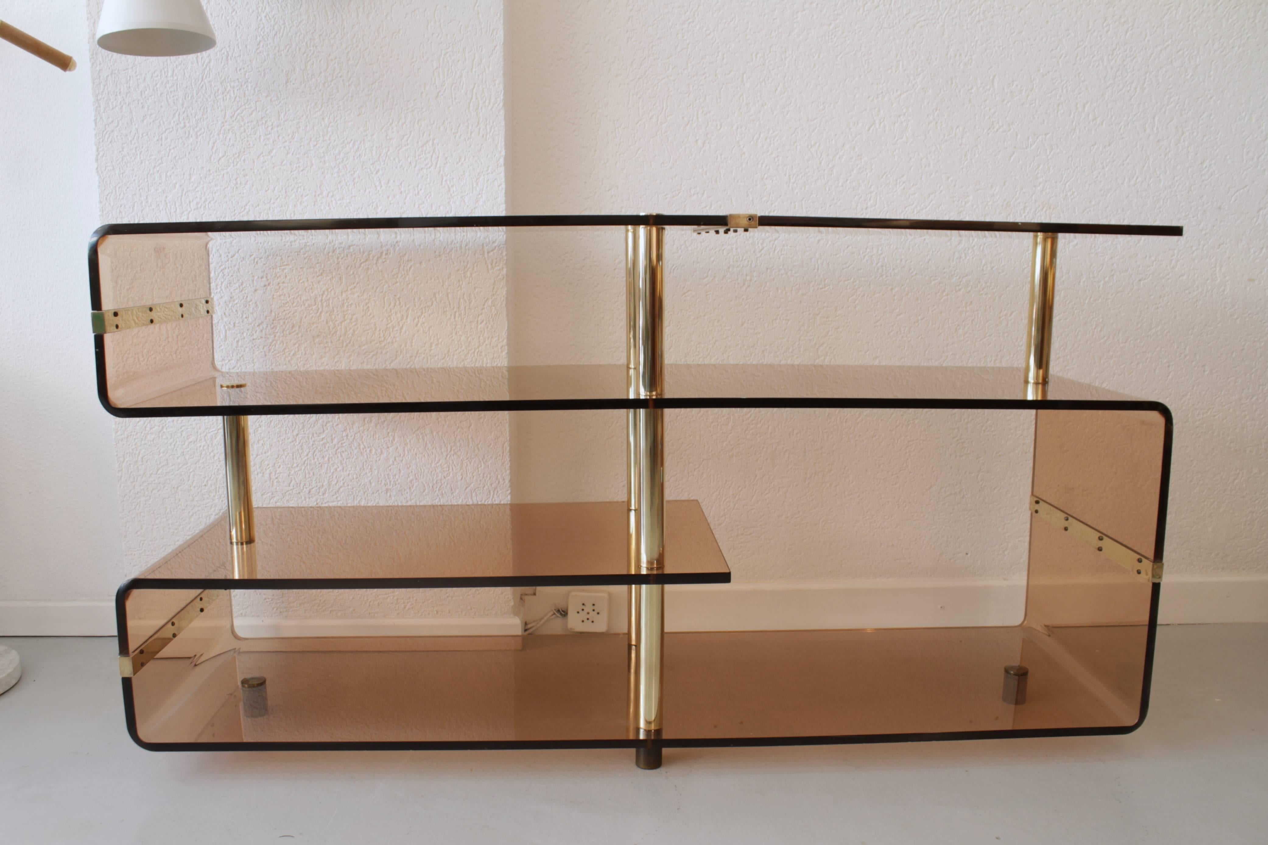 Late 20th Century Acrylic and Brass Console, 1970s