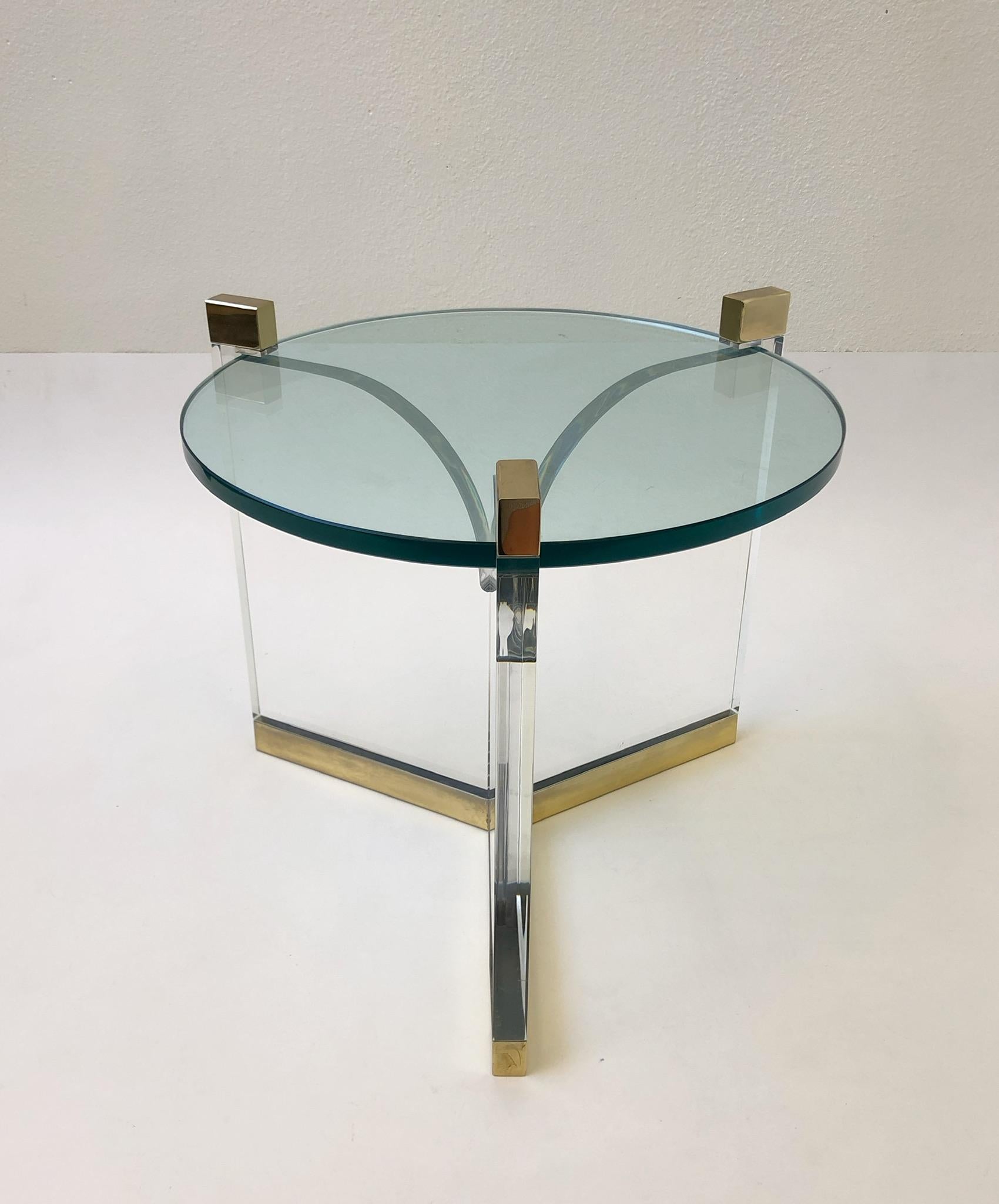 Acrylic and Brass Side Table by Charles Hollis Jones For Sale 4