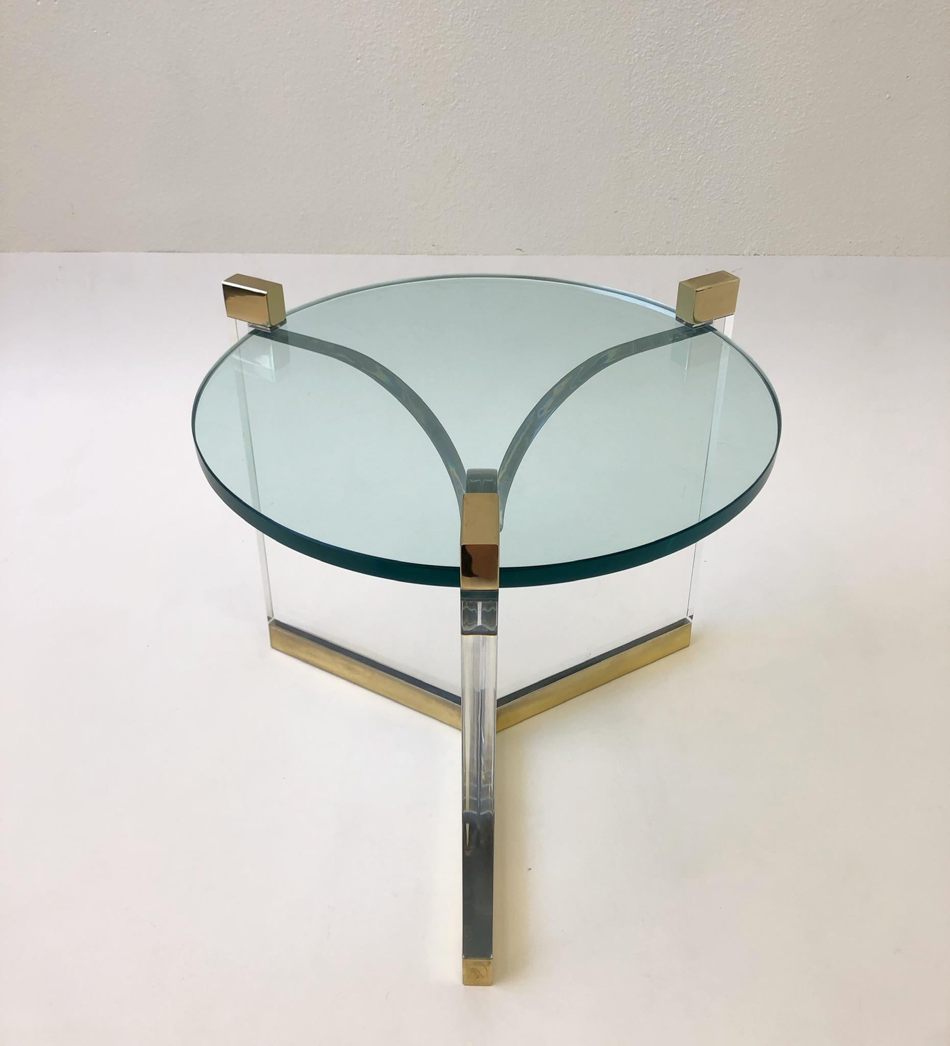 Modern Acrylic and Brass Side Table by Charles Hollis Jones For Sale