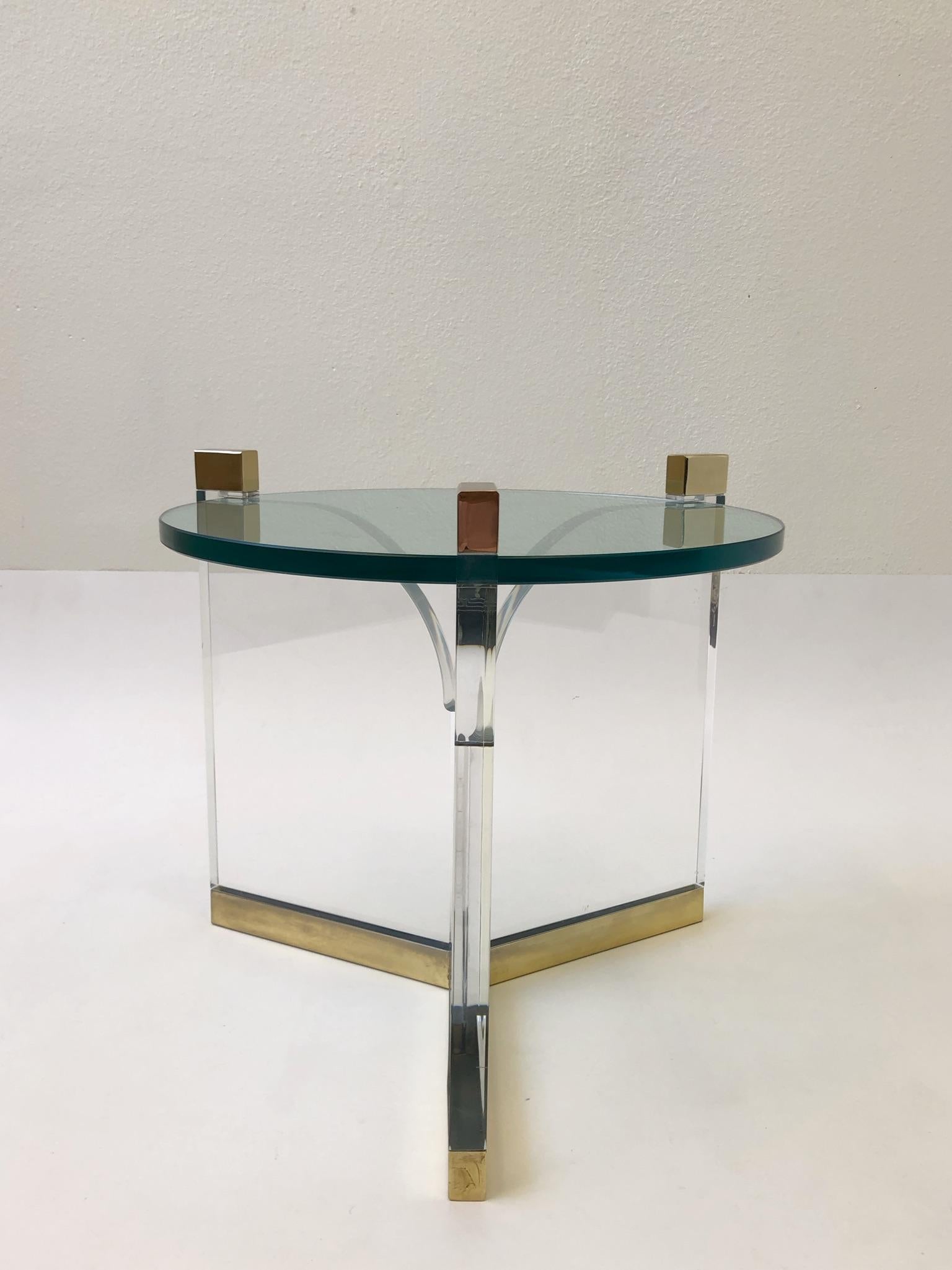 American Acrylic and Brass Side Table by Charles Hollis Jones For Sale