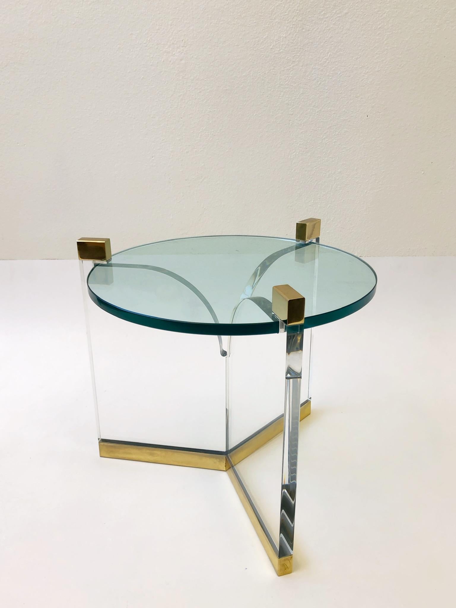 Polished Acrylic and Brass Side Table by Charles Hollis Jones For Sale