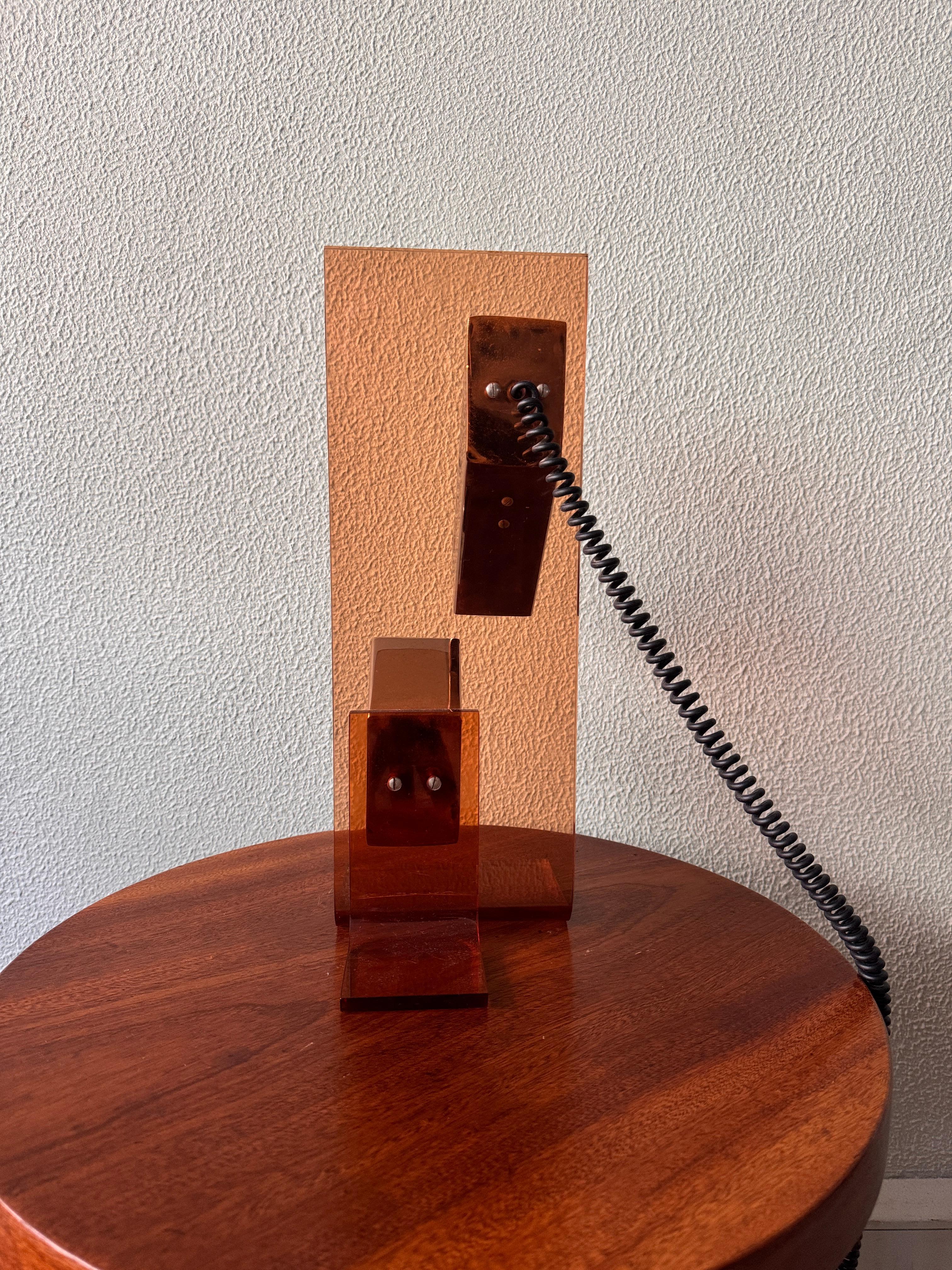 Mid-Century Amber Acrylic and Chrome Sculptural Table Lamp by Fase, 1970s For Sale 4