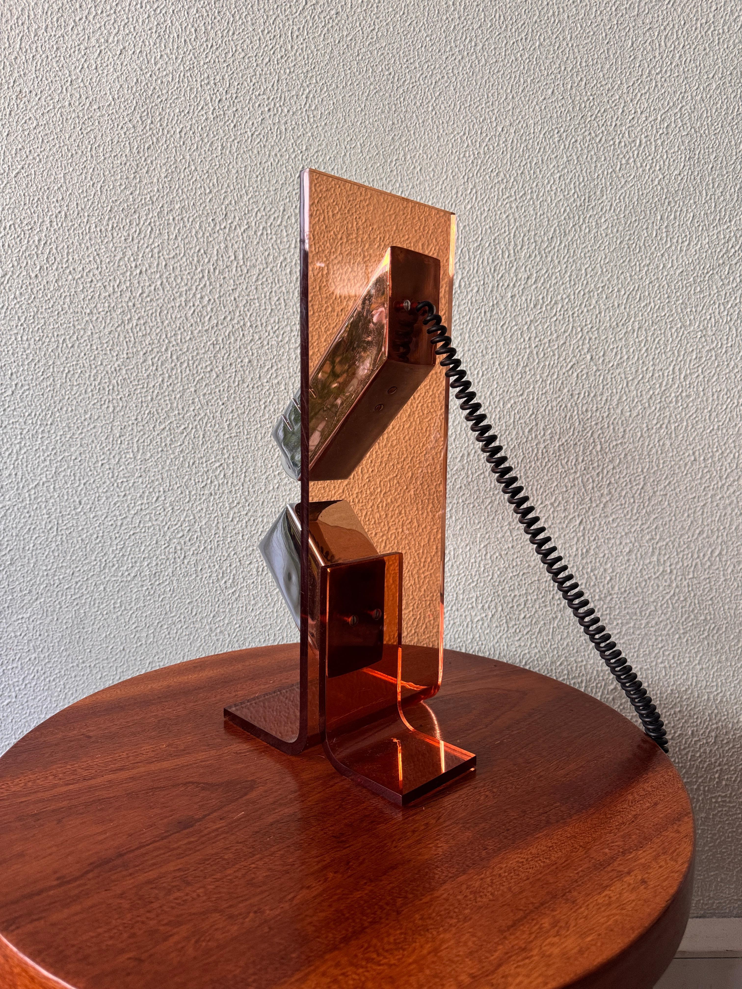Mid-Century Amber Acrylic and Chrome Sculptural Table Lamp by Fase, 1970s For Sale 6
