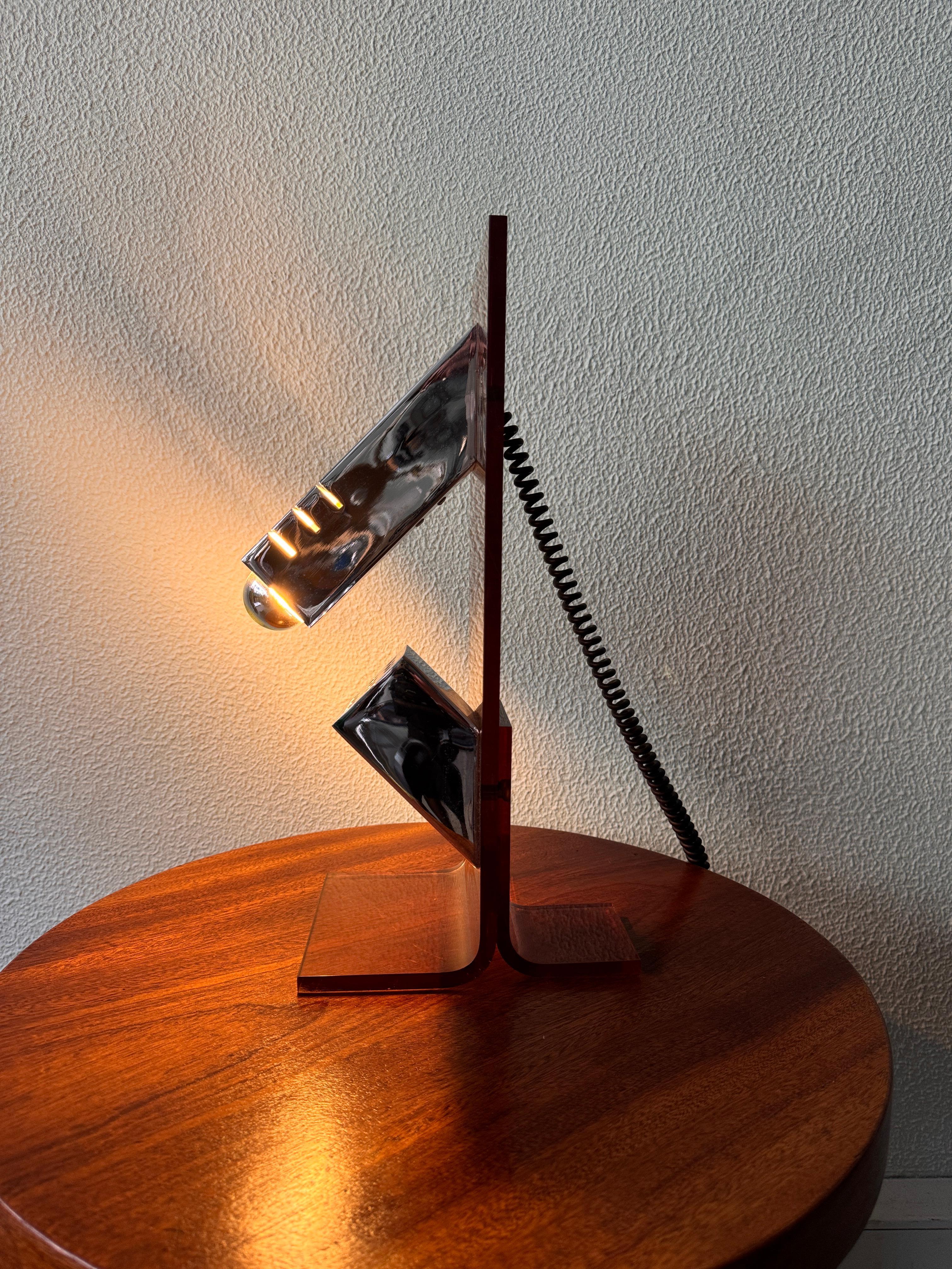 Mid-Century Amber Acrylic and Chrome Sculptural Table Lamp by Fase, 1970s For Sale 7