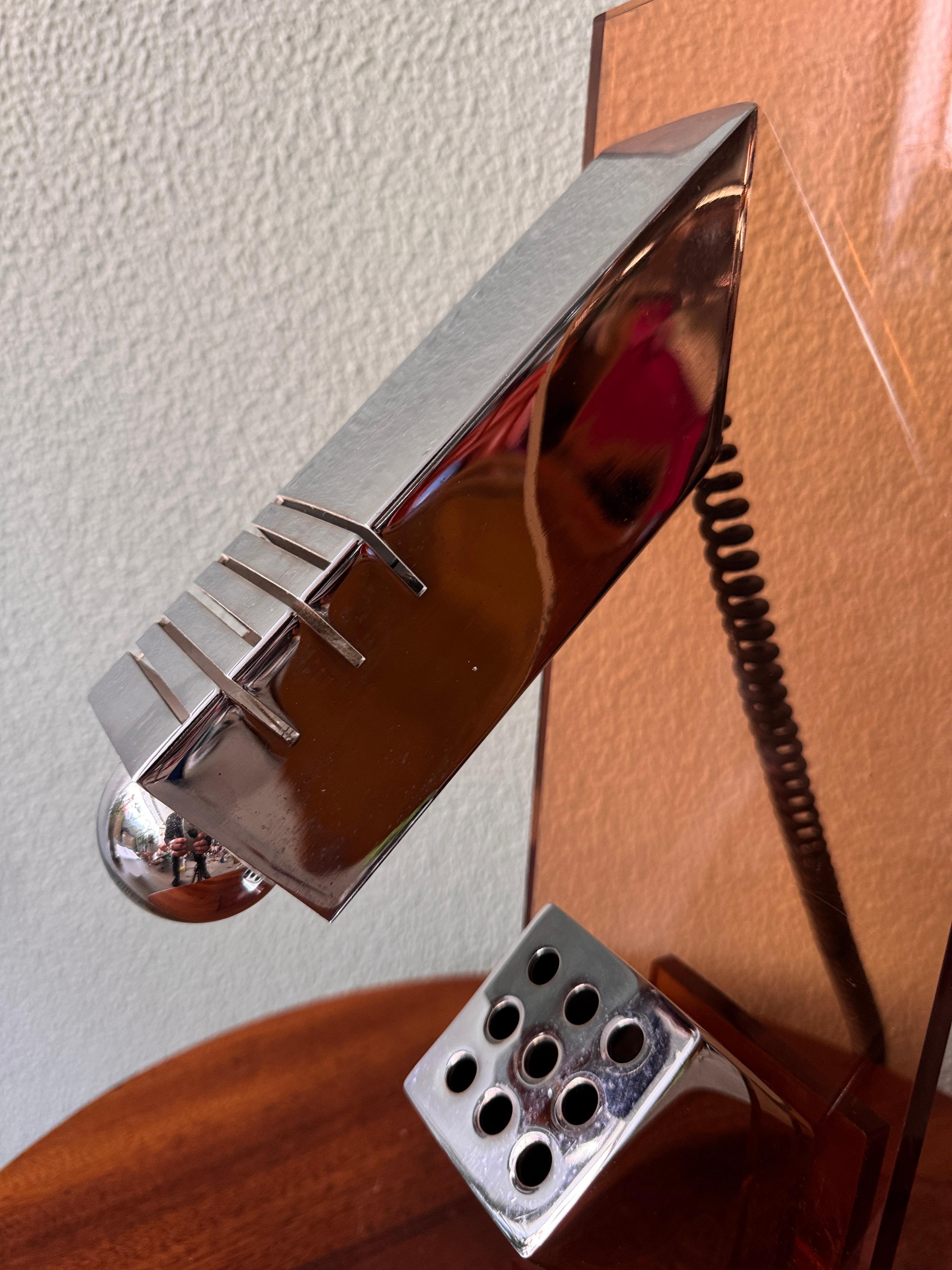 Mid-Century Amber Acrylic and Chrome Sculptural Table Lamp by Fase, 1970s For Sale 8