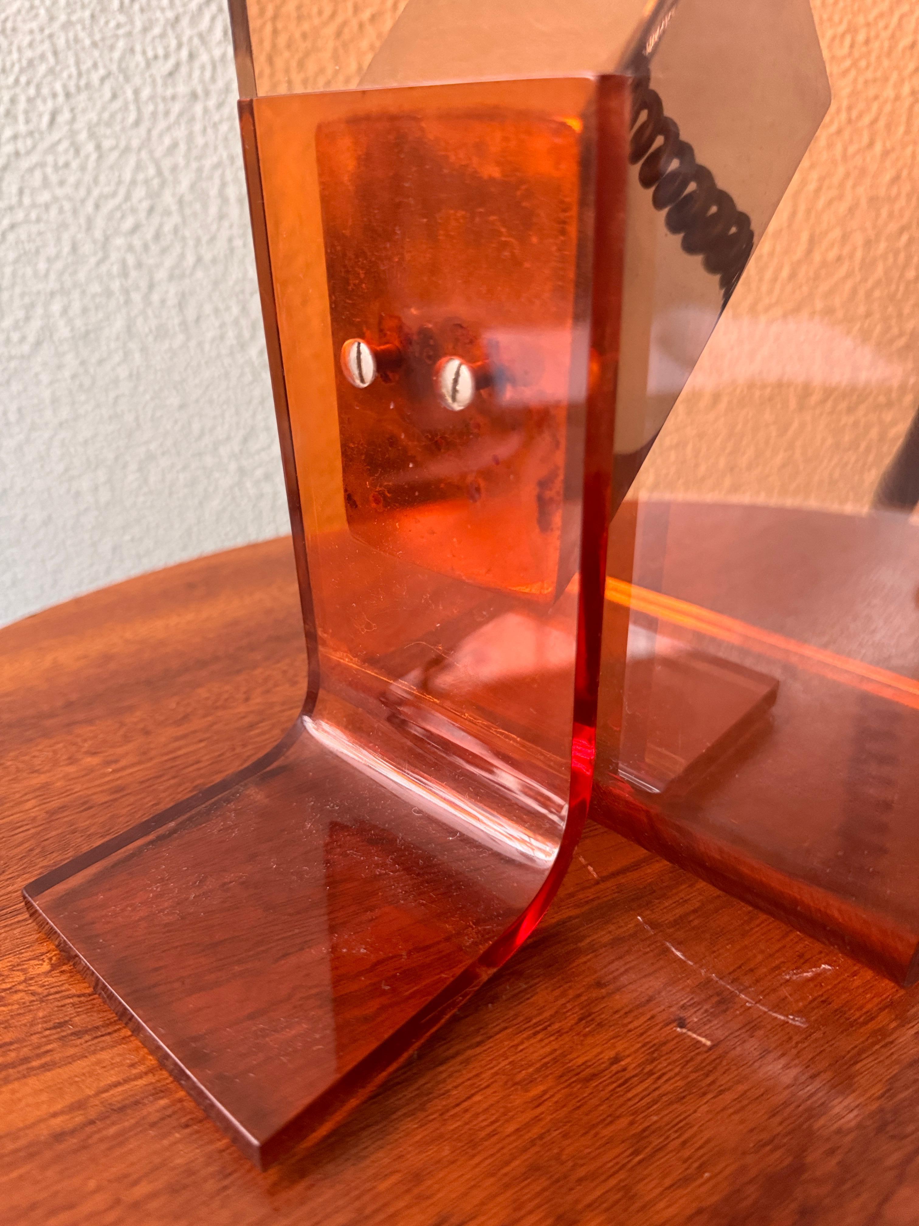 Mid-Century Amber Acrylic and Chrome Sculptural Table Lamp by Fase, 1970s For Sale 12