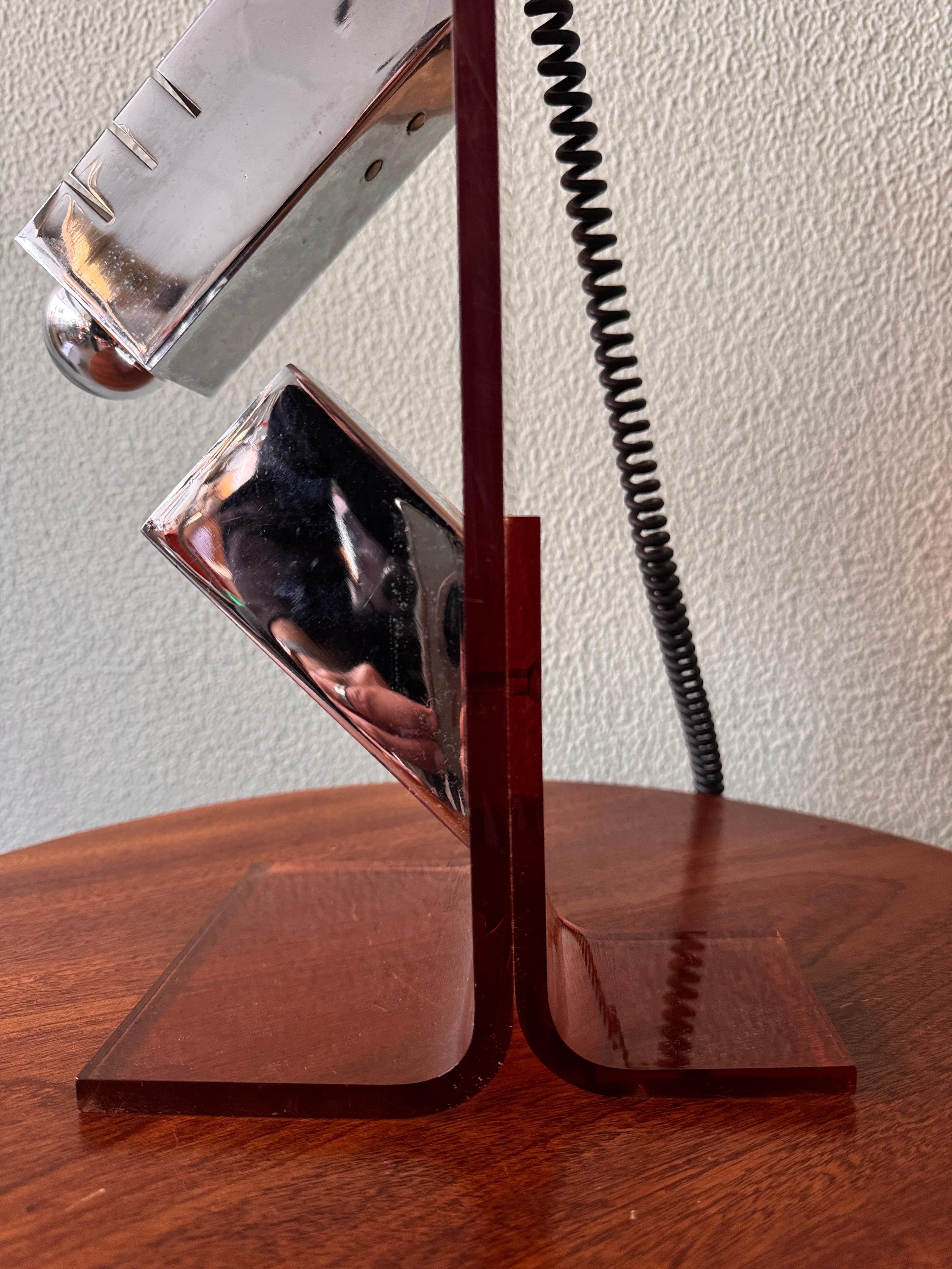 Mid-Century Amber Acrylic and Chrome Sculptural Table Lamp by Fase, 1970s For Sale 13