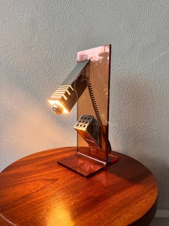 Mid-Century Amber Acrylic and Chrome Sculptural Table Lamp by Fase, 1970s