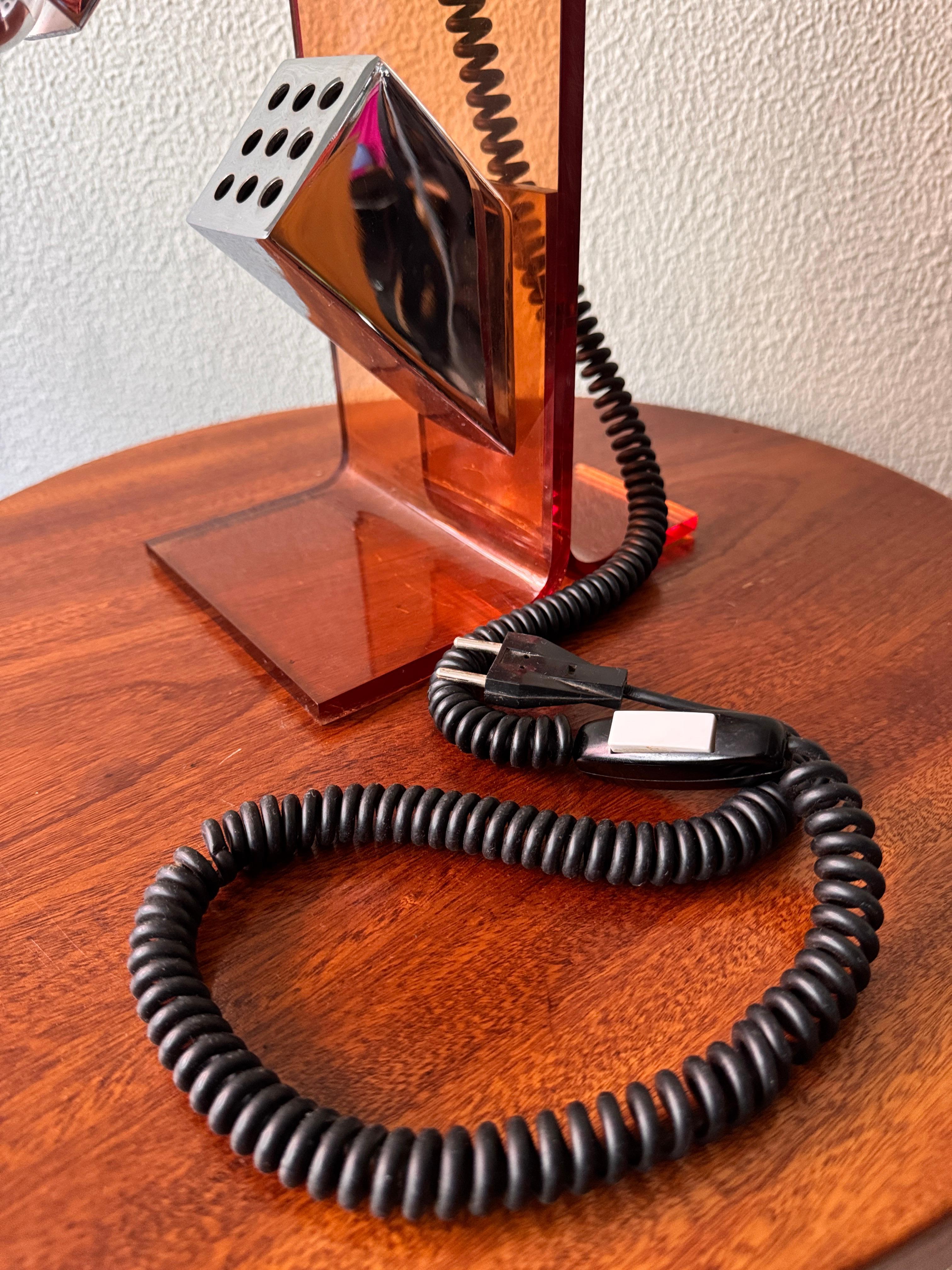Mid-Century Amber Acrylic and Chrome Sculptural Table Lamp by Fase, 1970s For Sale 14