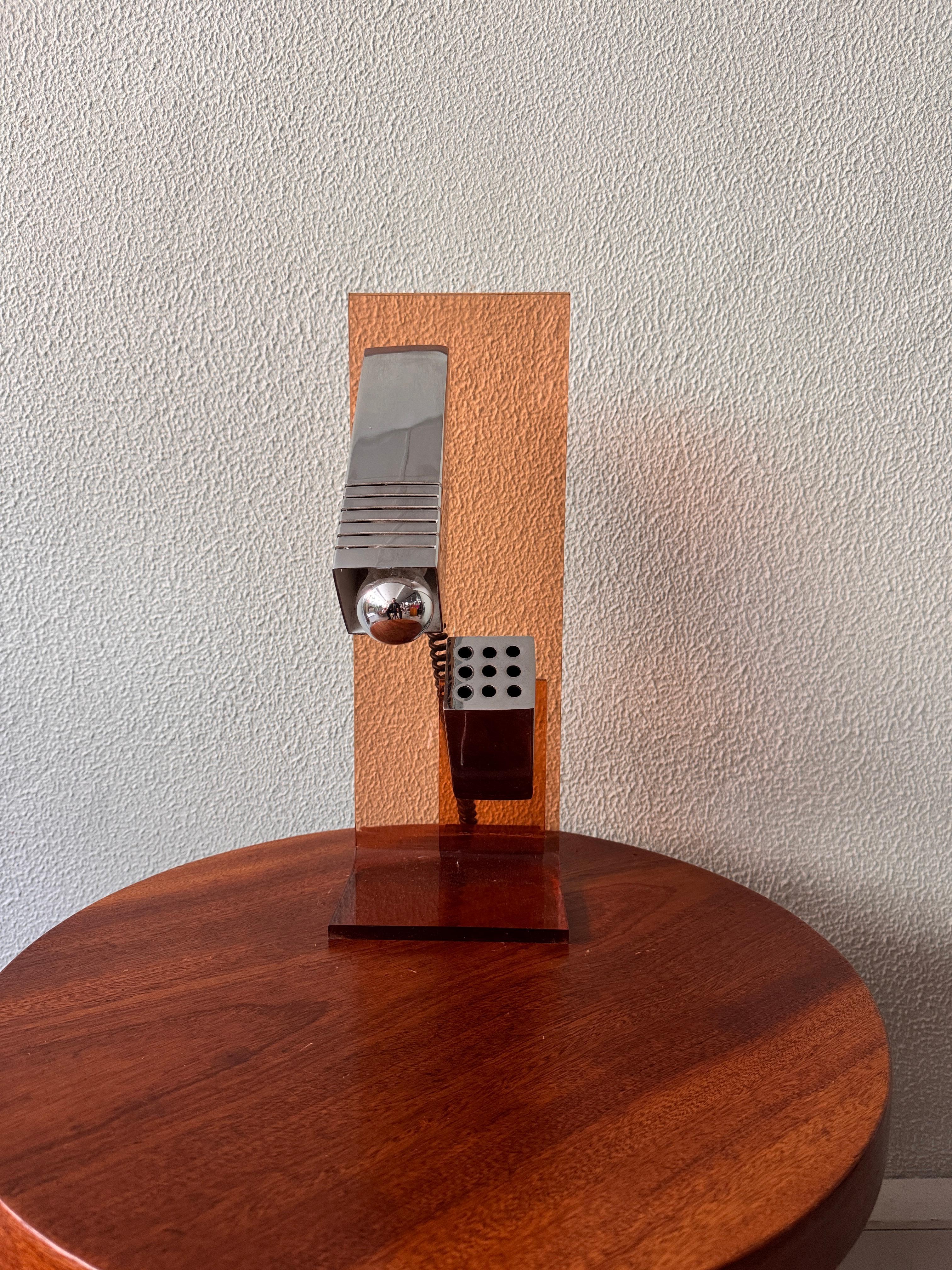 Mid-Century Modern Mid-Century Amber Acrylic and Chrome Sculptural Table Lamp by Fase, 1970s For Sale