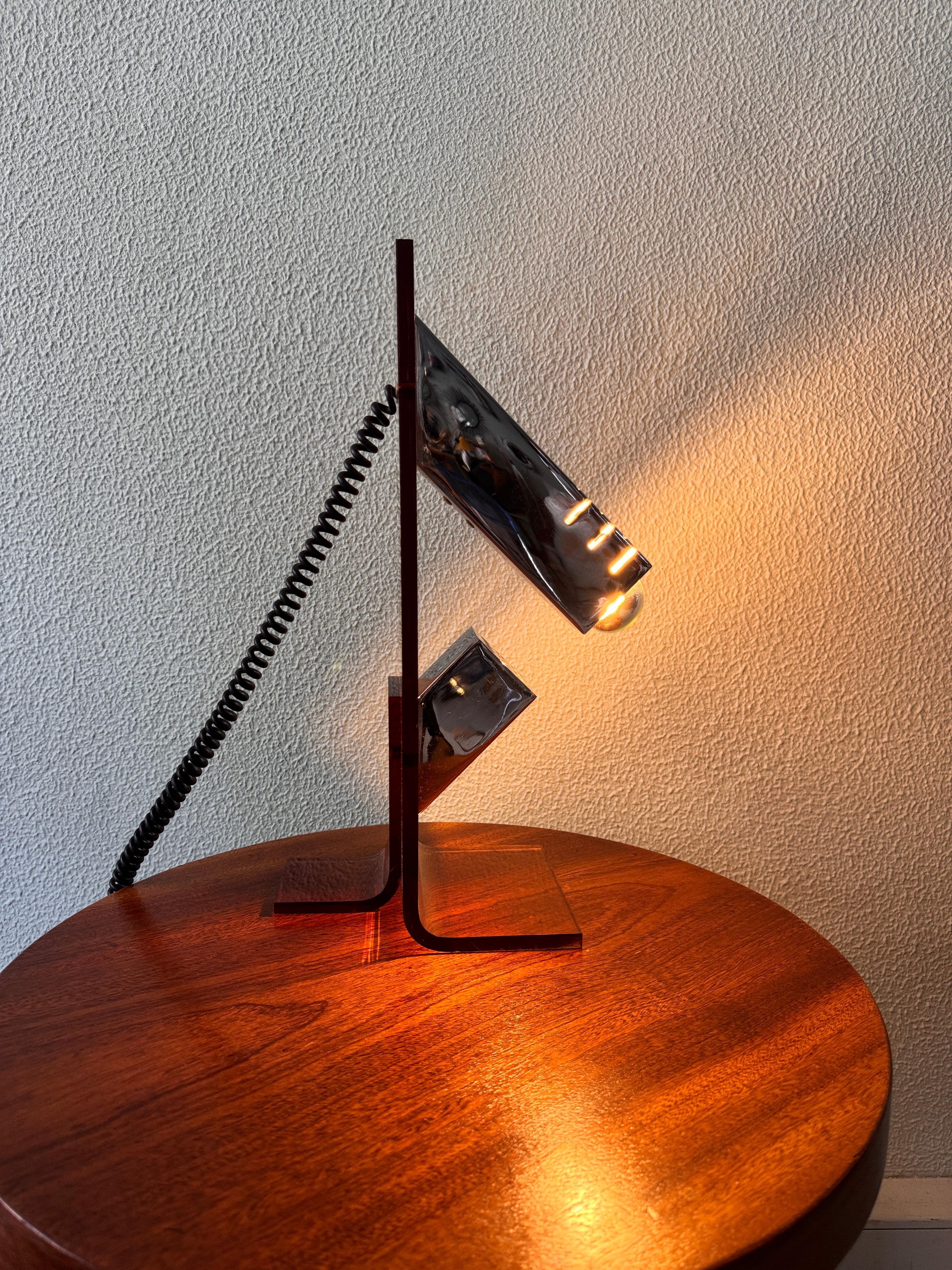 Mid-Century Amber Acrylic and Chrome Sculptural Table Lamp by Fase, 1970s For Sale 1