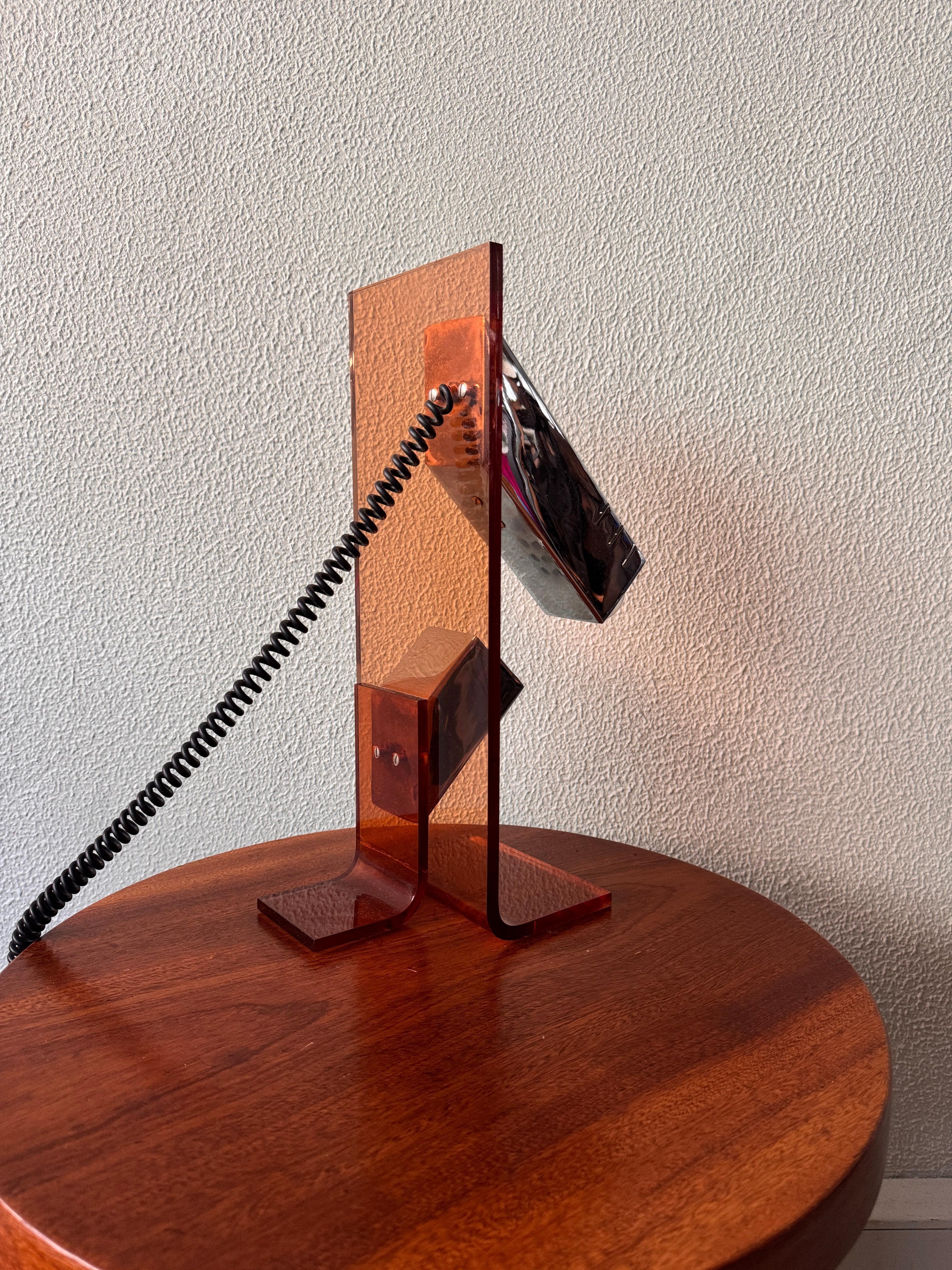 Mid-Century Amber Acrylic and Chrome Sculptural Table Lamp by Fase, 1970s For Sale 2