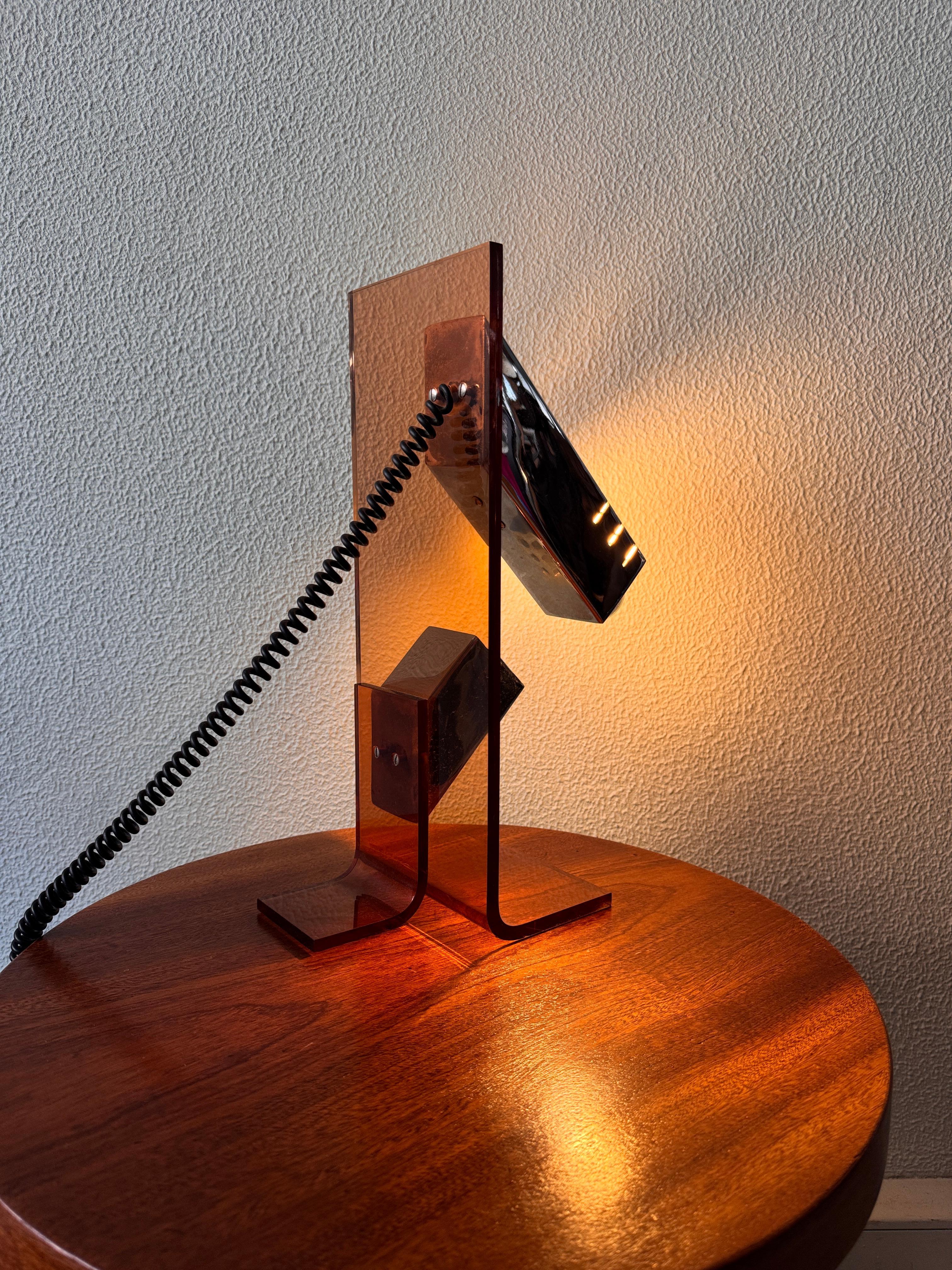 Mid-Century Amber Acrylic and Chrome Sculptural Table Lamp by Fase, 1970s For Sale 3