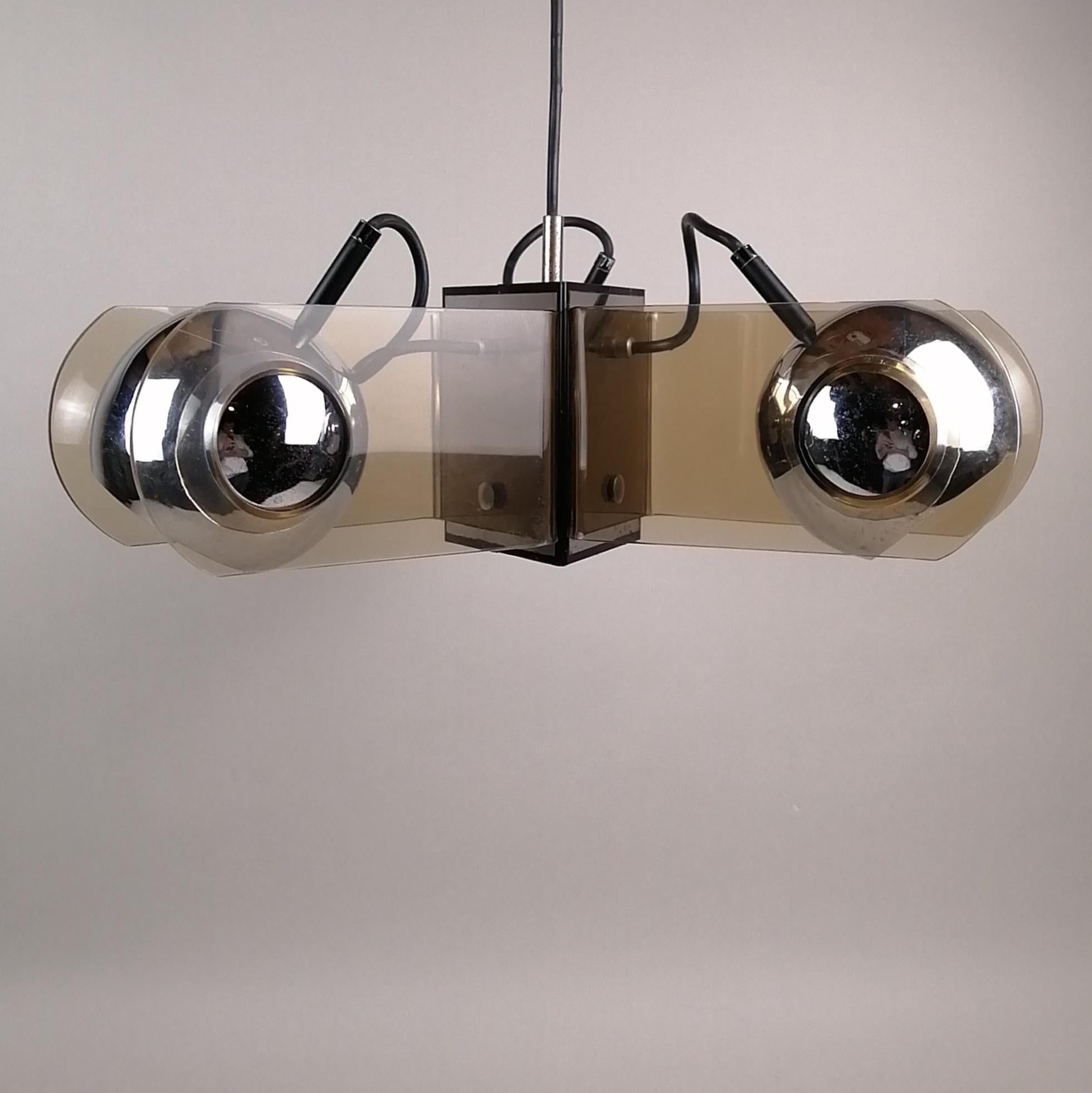 Mid-Century Modern Acrylic and Chrome Metal Ceiling Lamp in the Style of Gino Sarfatti For Sale