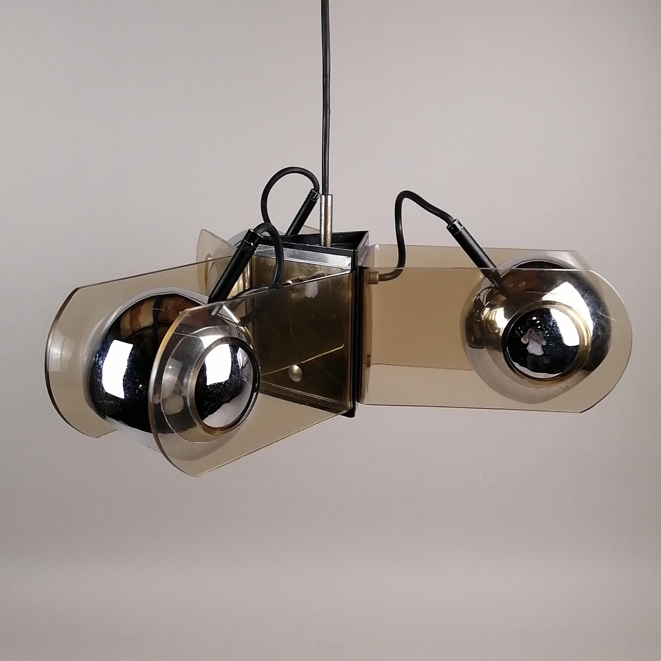 Italian Acrylic and Chrome Metal Ceiling Lamp in the Style of Gino Sarfatti For Sale