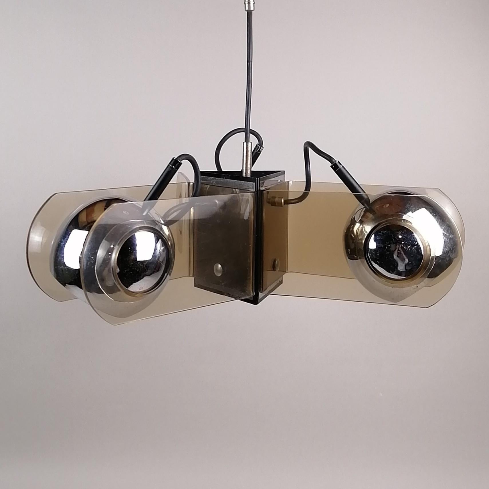Acrylic and Chrome Metal Ceiling Lamp in the Style of Gino Sarfatti In Good Condition For Sale In Mexico City, MX