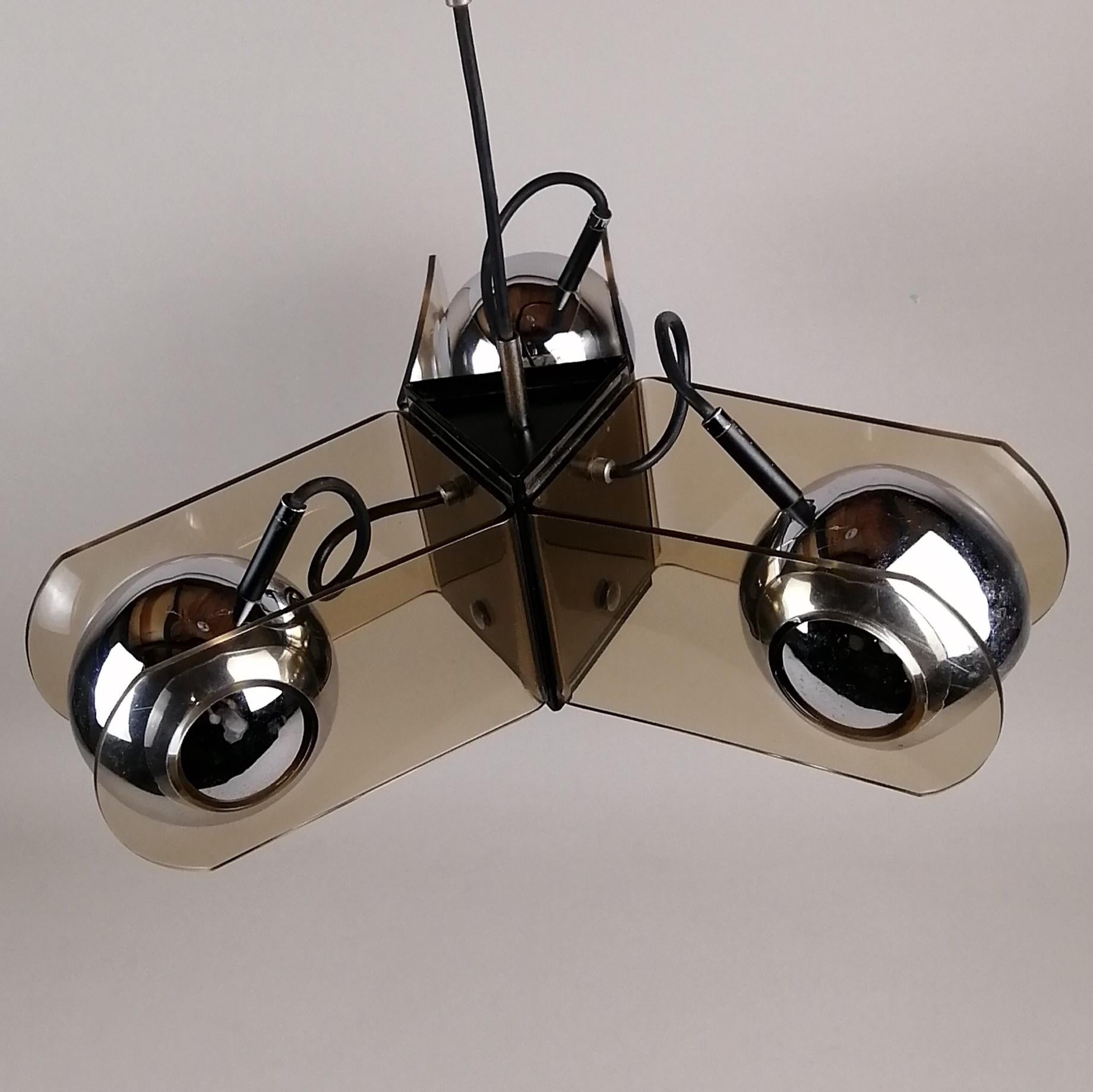 Late 20th Century Acrylic and Chrome Metal Ceiling Lamp in the Style of Gino Sarfatti For Sale