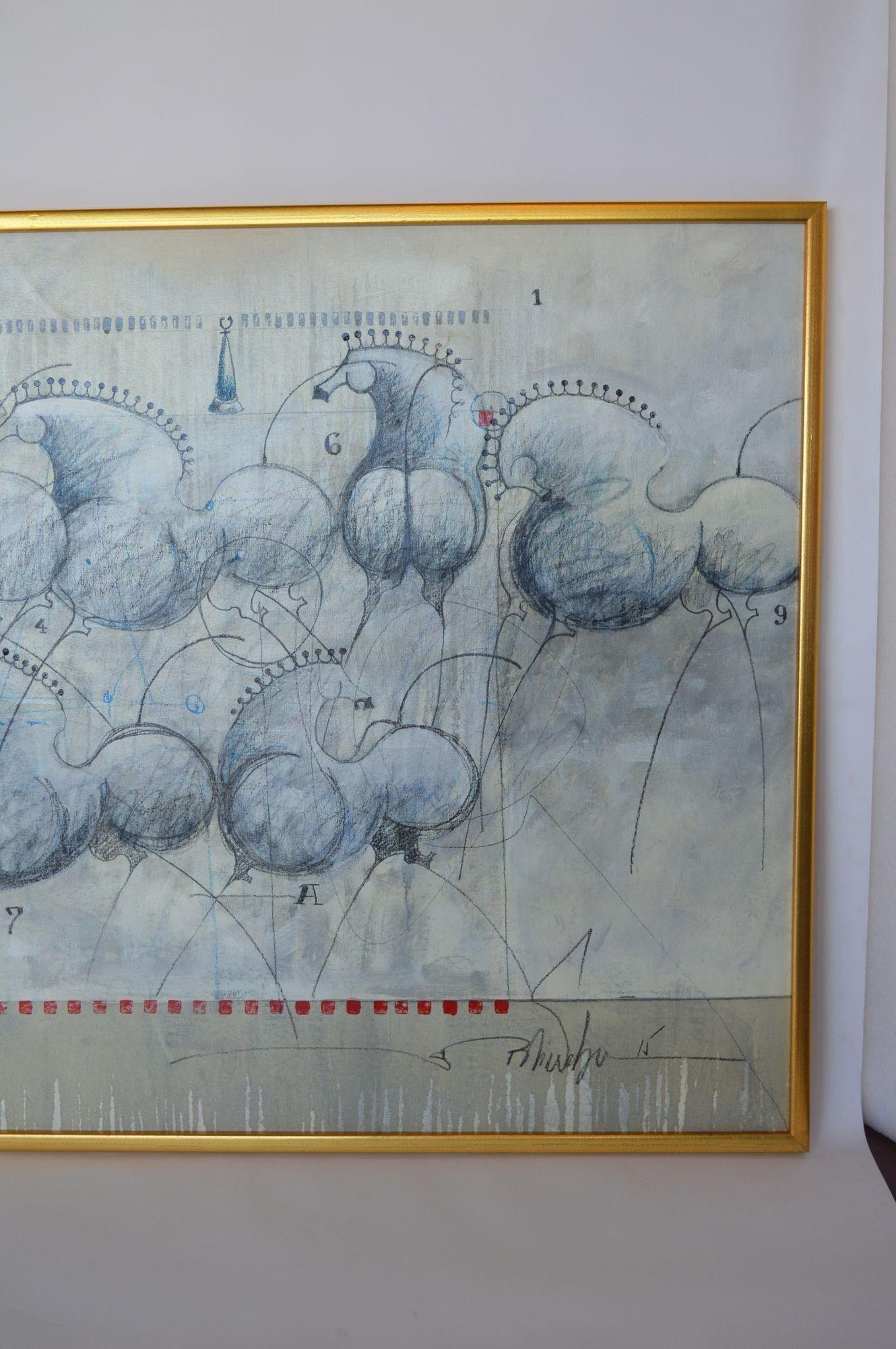 Acrylic and Crayon on Canvas by Bernardo Nieves In Good Condition For Sale In Los Angeles, CA