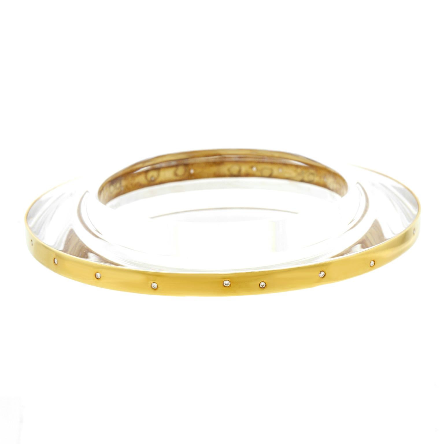 Acrylic and Gold Modernist Bangle with Diamonds 1