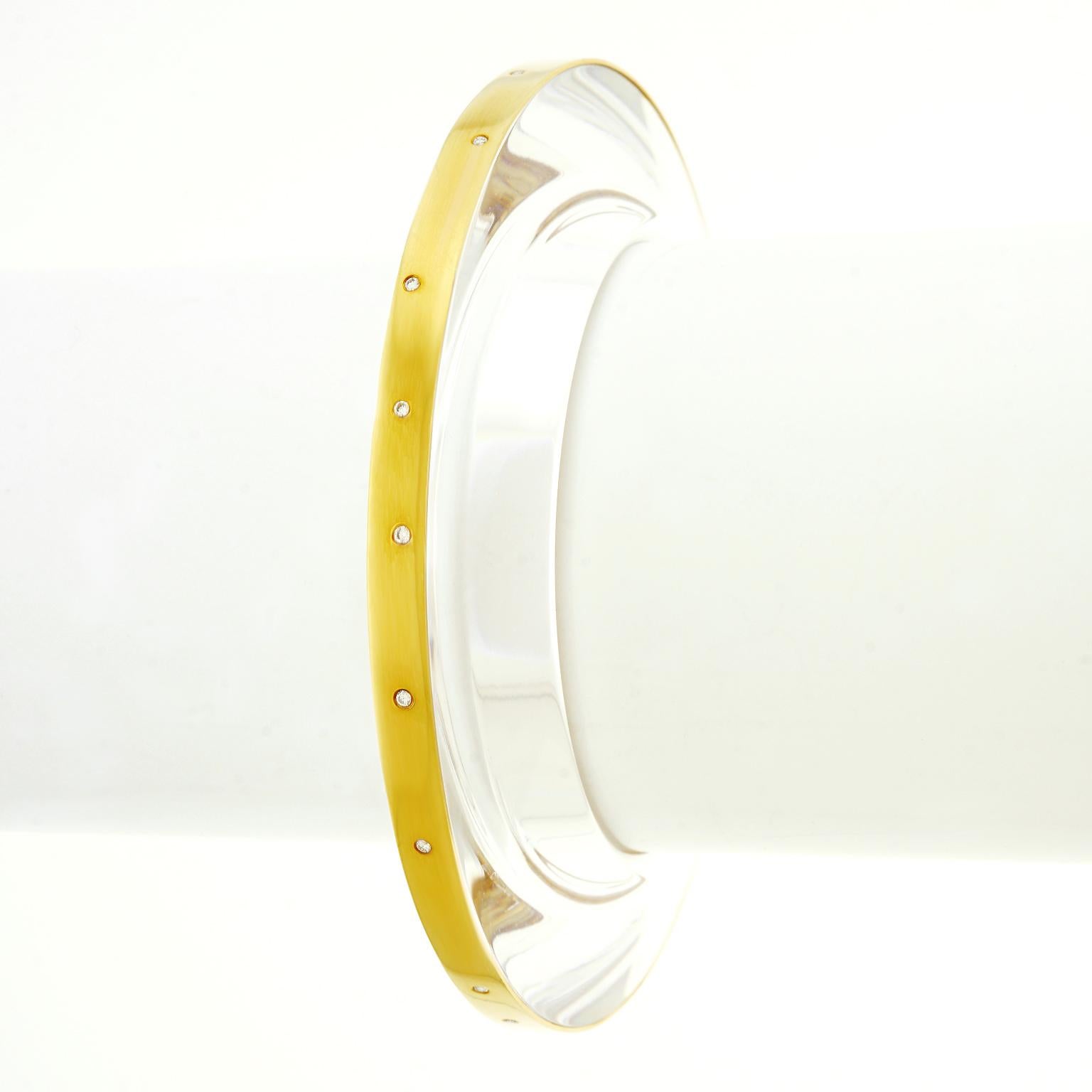 Acrylic and Gold Modernist Bangle with Diamonds 3