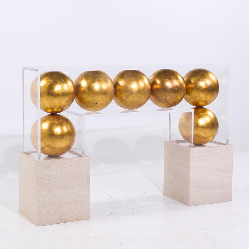 Acrylic and Gold Sphere Bar Console Table

This console table measures: 62 wide x 15.25 deep x 41 inches high


We take our photos in a controlled lighting studio to show as much detail as possible. We do not Photoshop out blemishes.

CONDITION: