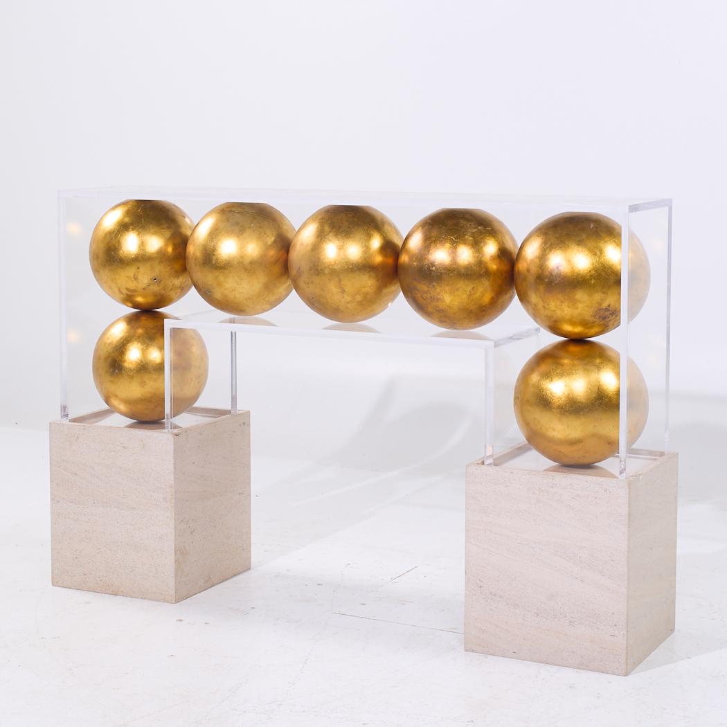 American Acrylic and Gold Sphere Bar Console Table For Sale