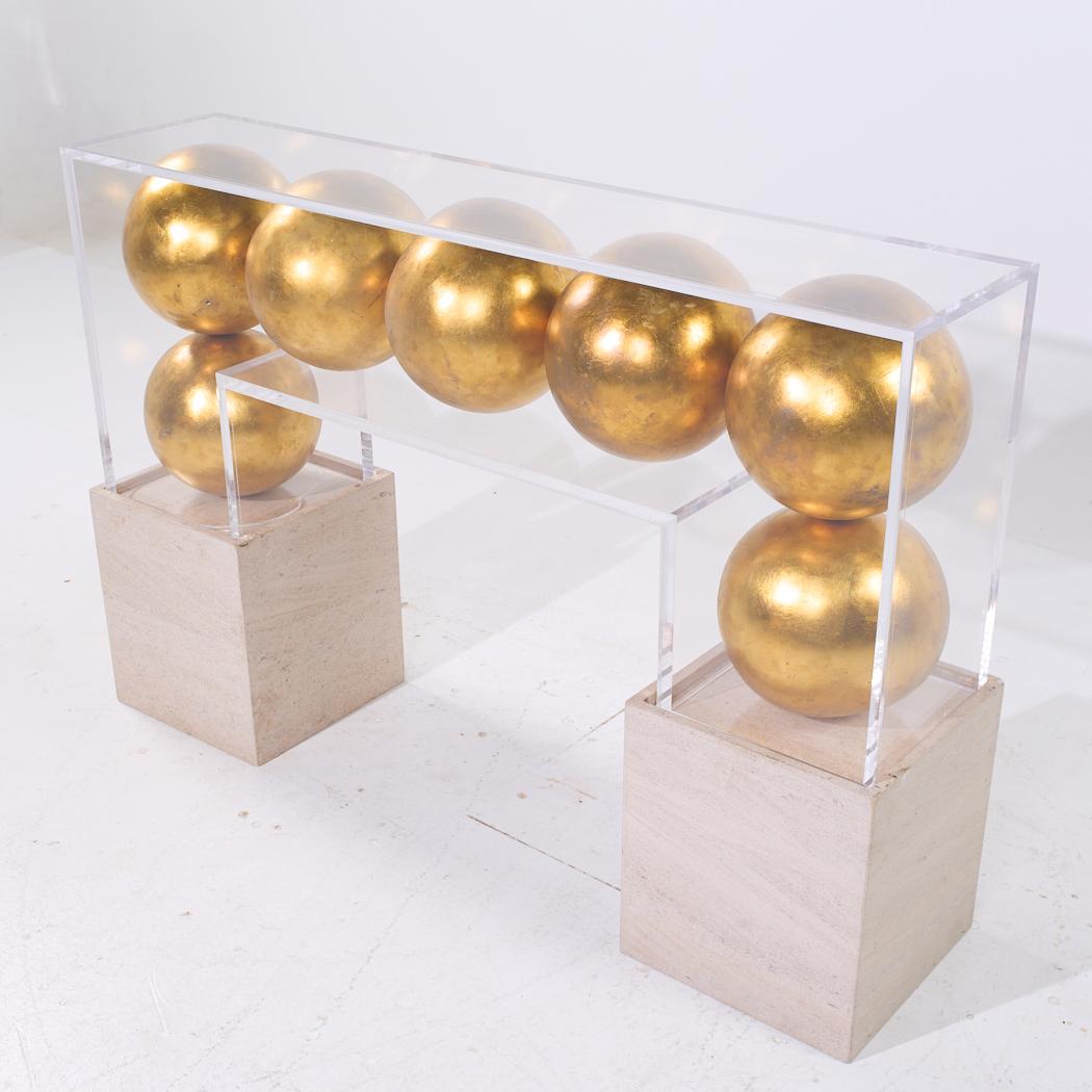 Acrylic and Gold Sphere Bar Console Table In Good Condition For Sale In Countryside, IL