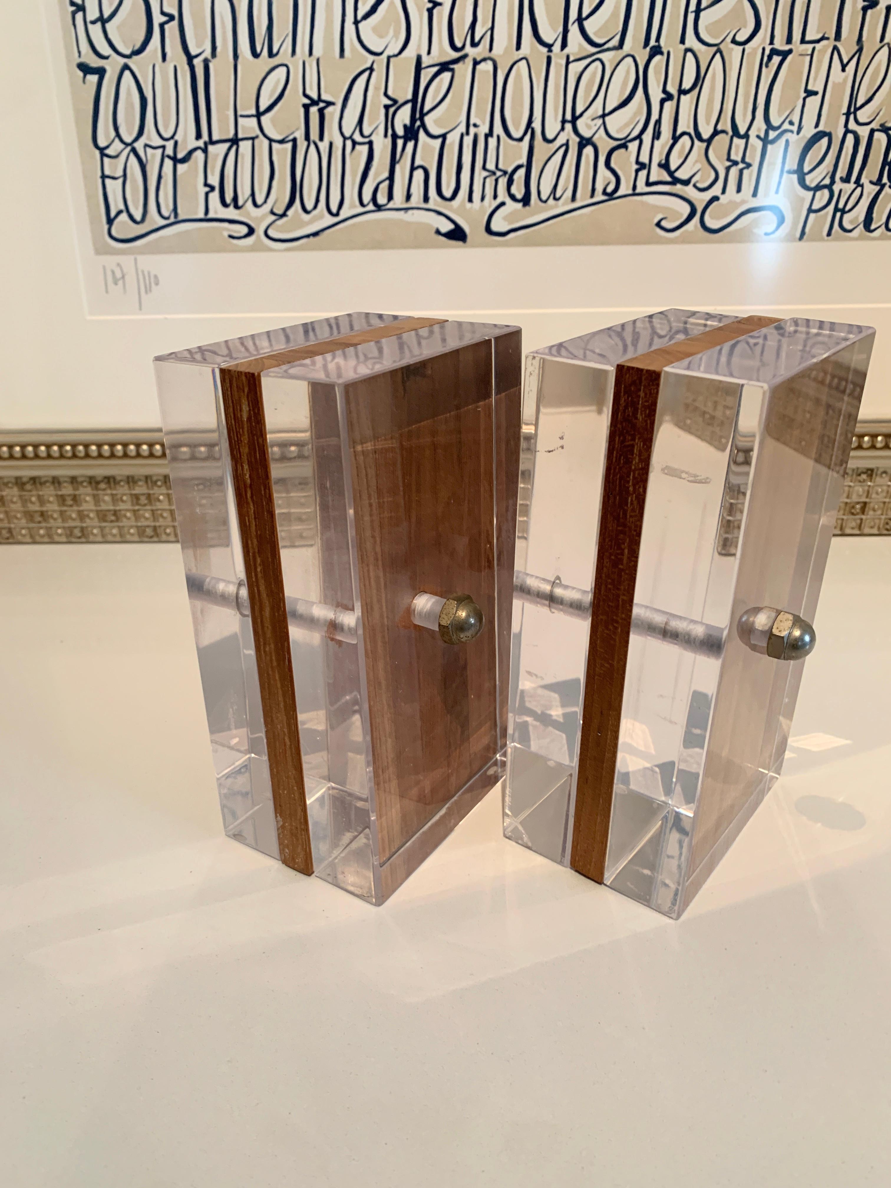 Acrylic and Mahogany Ritts Bookends for Astrolite 4
