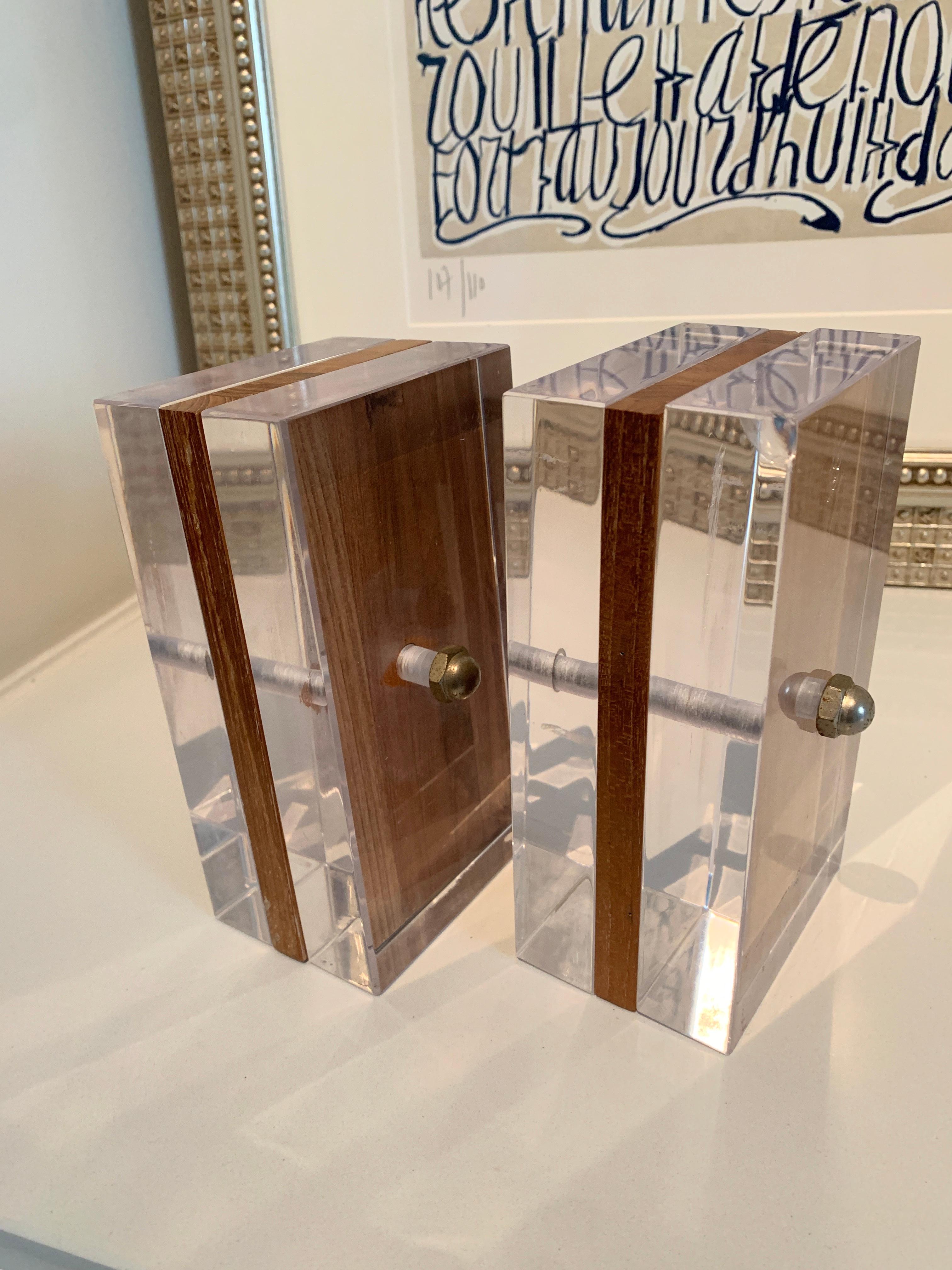Acrylic and Mahogany Ritts Bookends for Astrolite 9