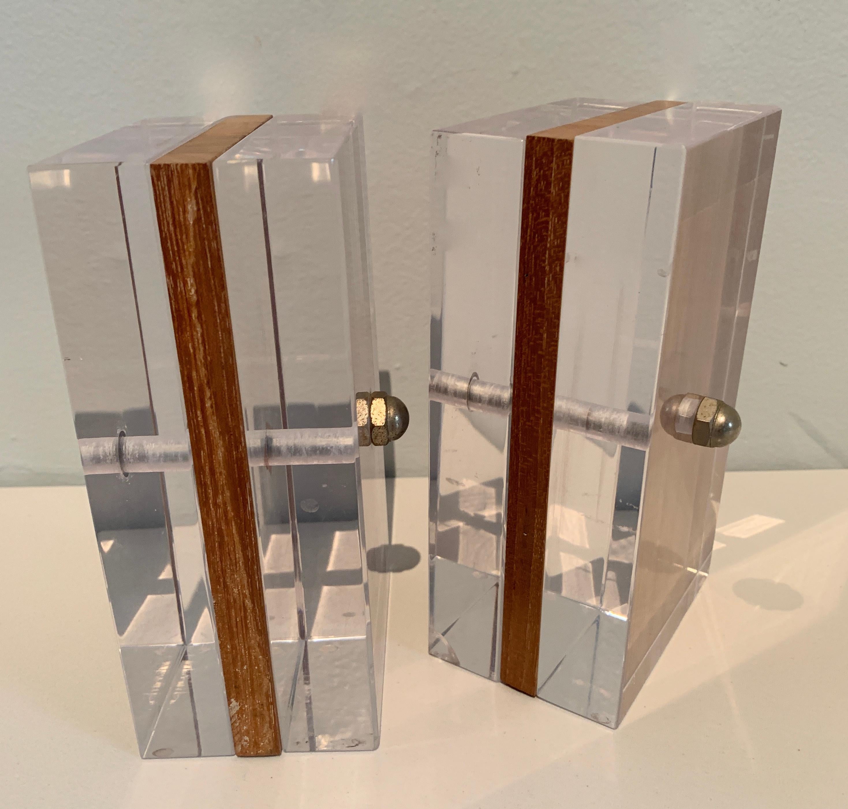 Mid-Century Modern Acrylic and Mahogany Ritts Bookends for Astrolite