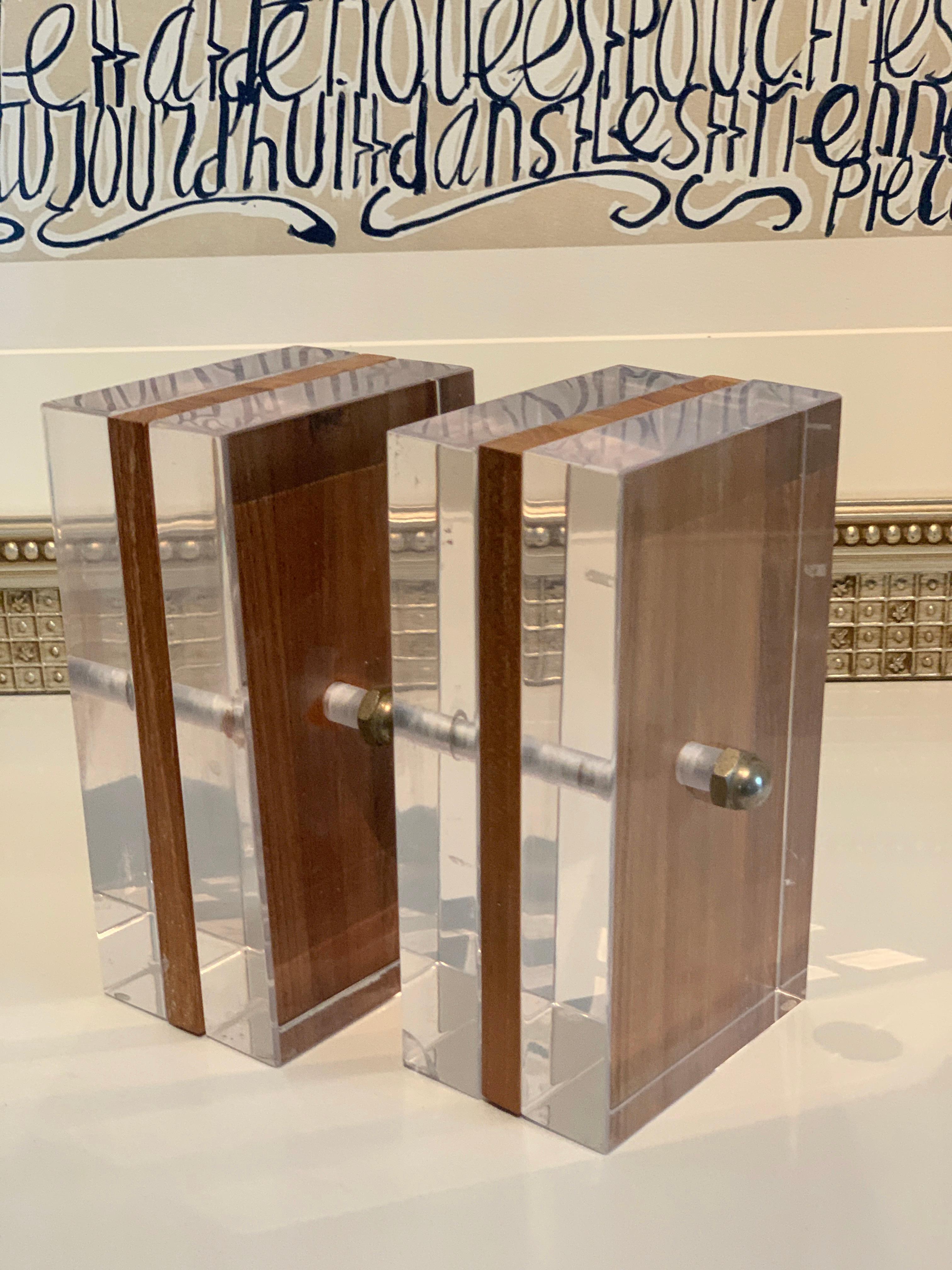 Acrylic and Mahogany Ritts Bookends for Astrolite 1