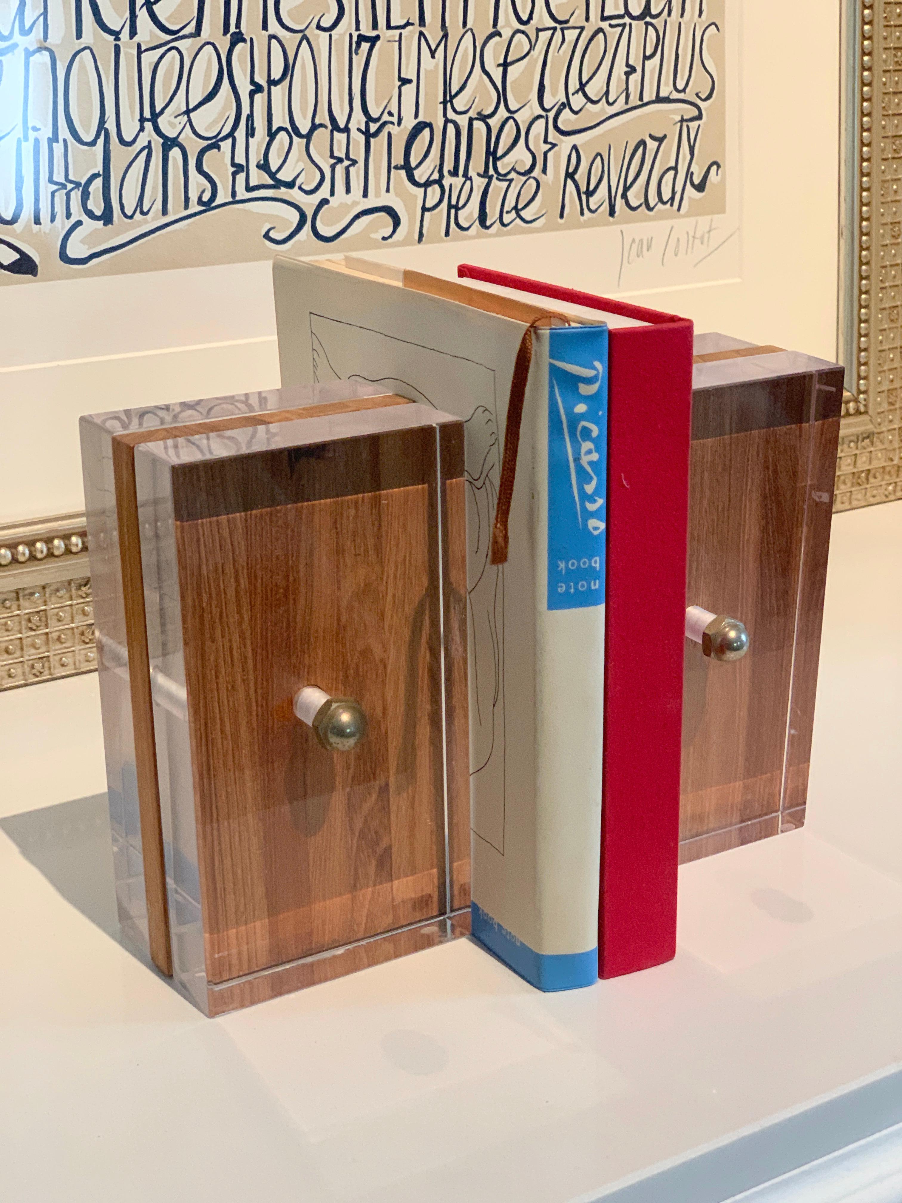 Acrylic and Mahogany Ritts Bookends for Astrolite 2